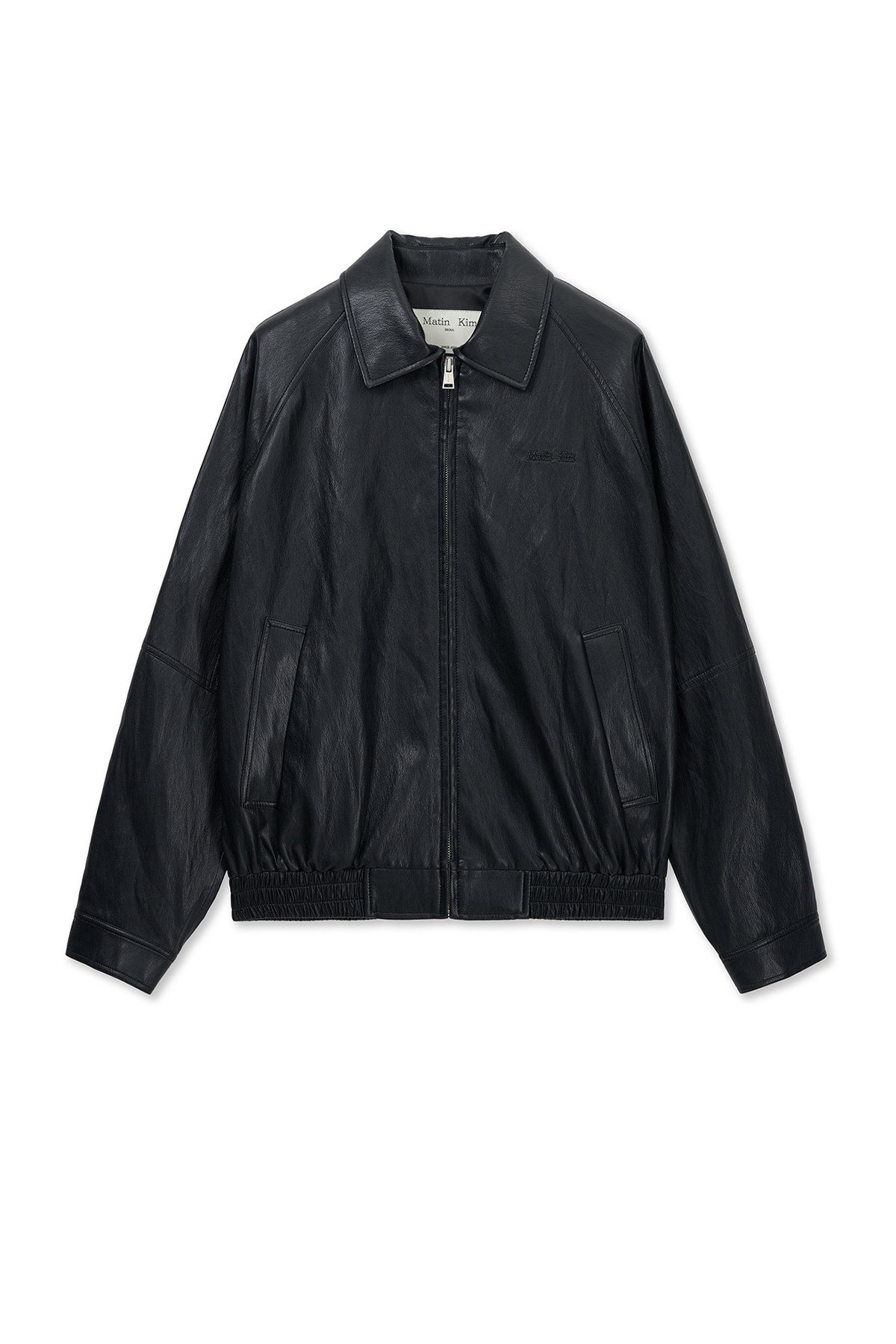 Matin Kim - Small Logo Faux Leather Zip Up Jumper (Black) product image 1 | TRAB K-Fashion Australia