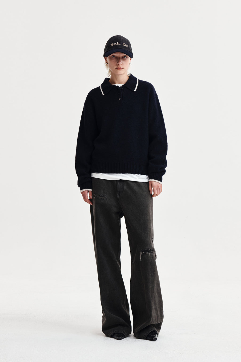 Matin Kim - Back Logo Collar Knit Top (Dark Navy) product image 8 | TRAB K-Fashion Australia