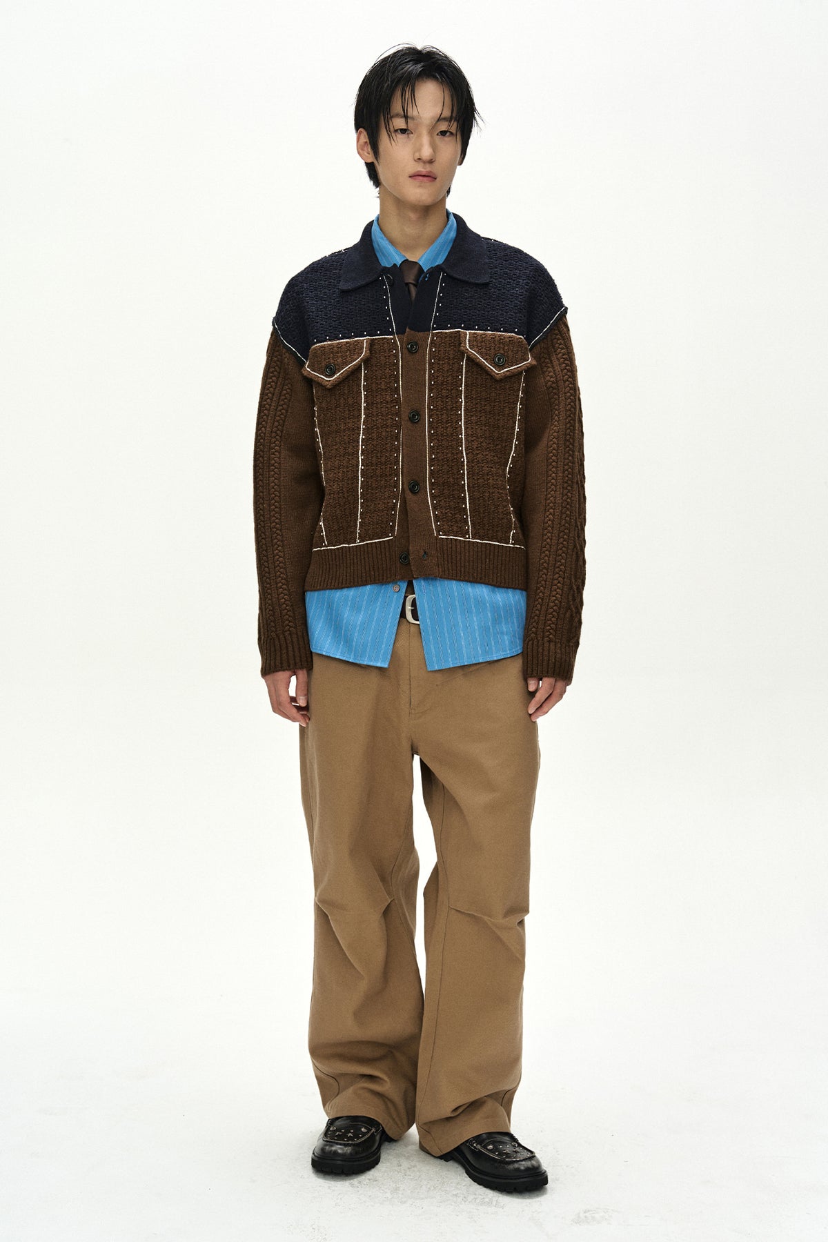 Andersson Bell - Camelon Trucker Cardigan (Brown/Navy) product image 2 | TRAB K-Fashion Australia