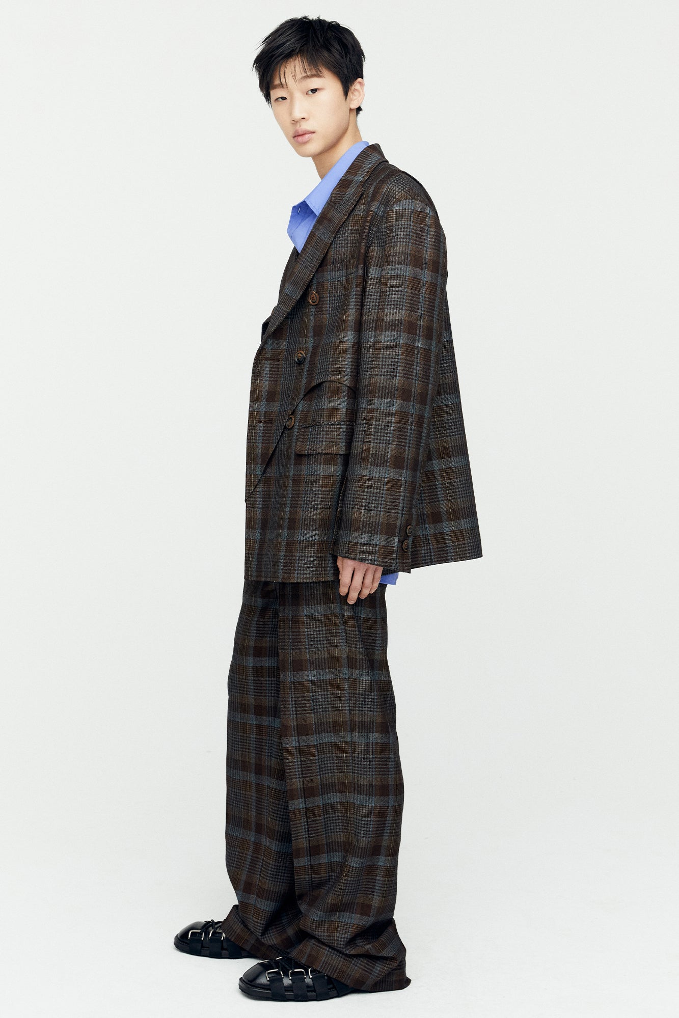 Andersson Bell - Soe Check Wrap Trousers (Brown) product image 2 | TRAB K-Fashion Australia