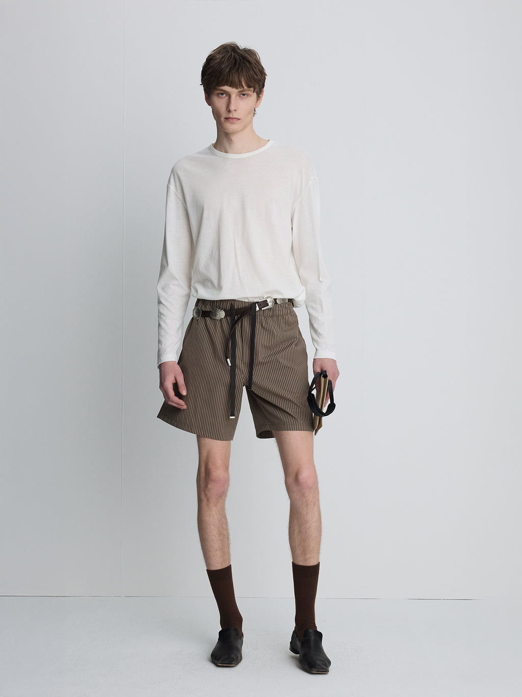 Tonywack - Striped Cotton Lounge Shorts (Olive Brown) product image 2 | TRAB K-Fashion Australia