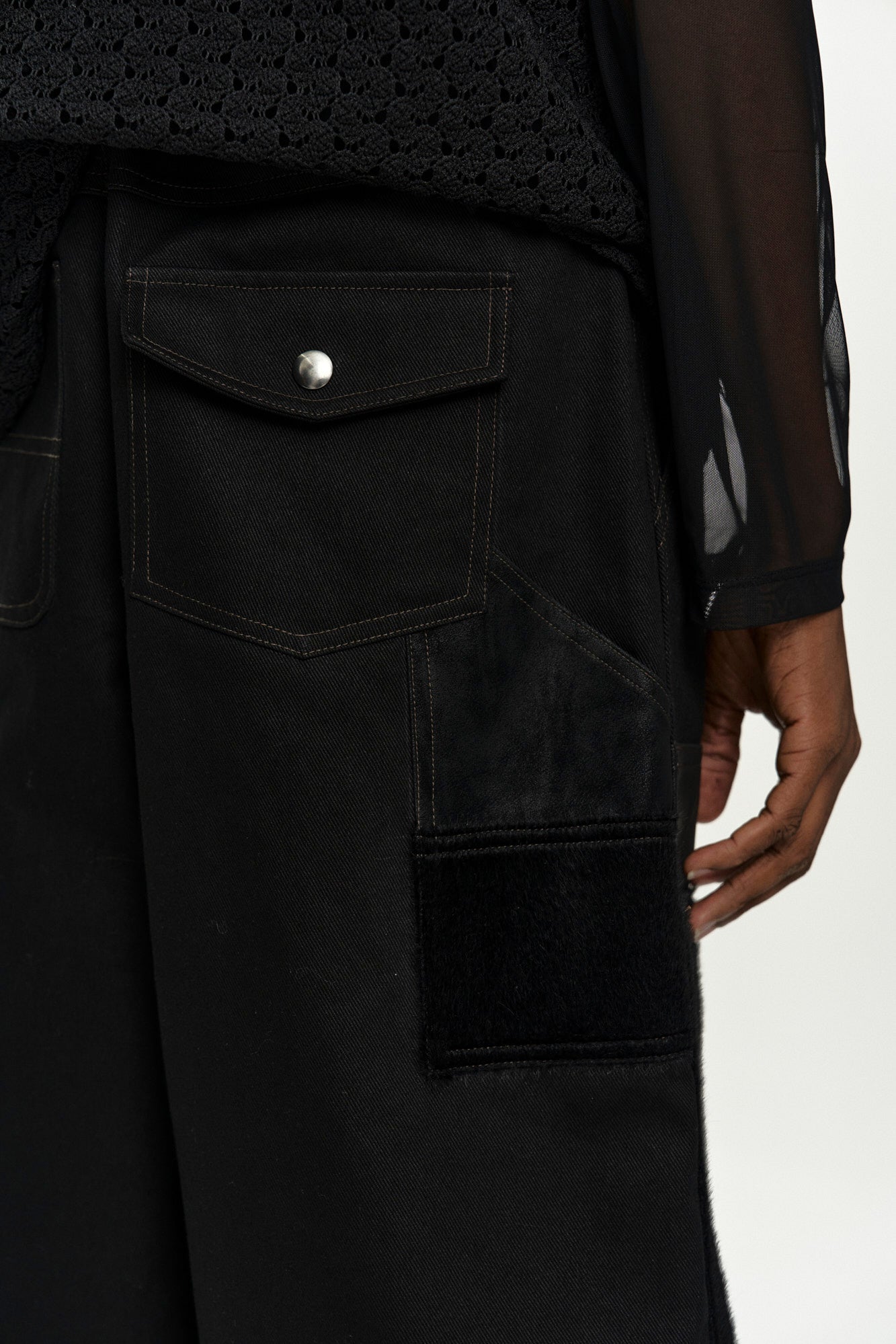 Andersson Bell - Faux Pony Patchwork Carpenter Shorts (Black) product image 7 | TRAB K-Fashion Australia