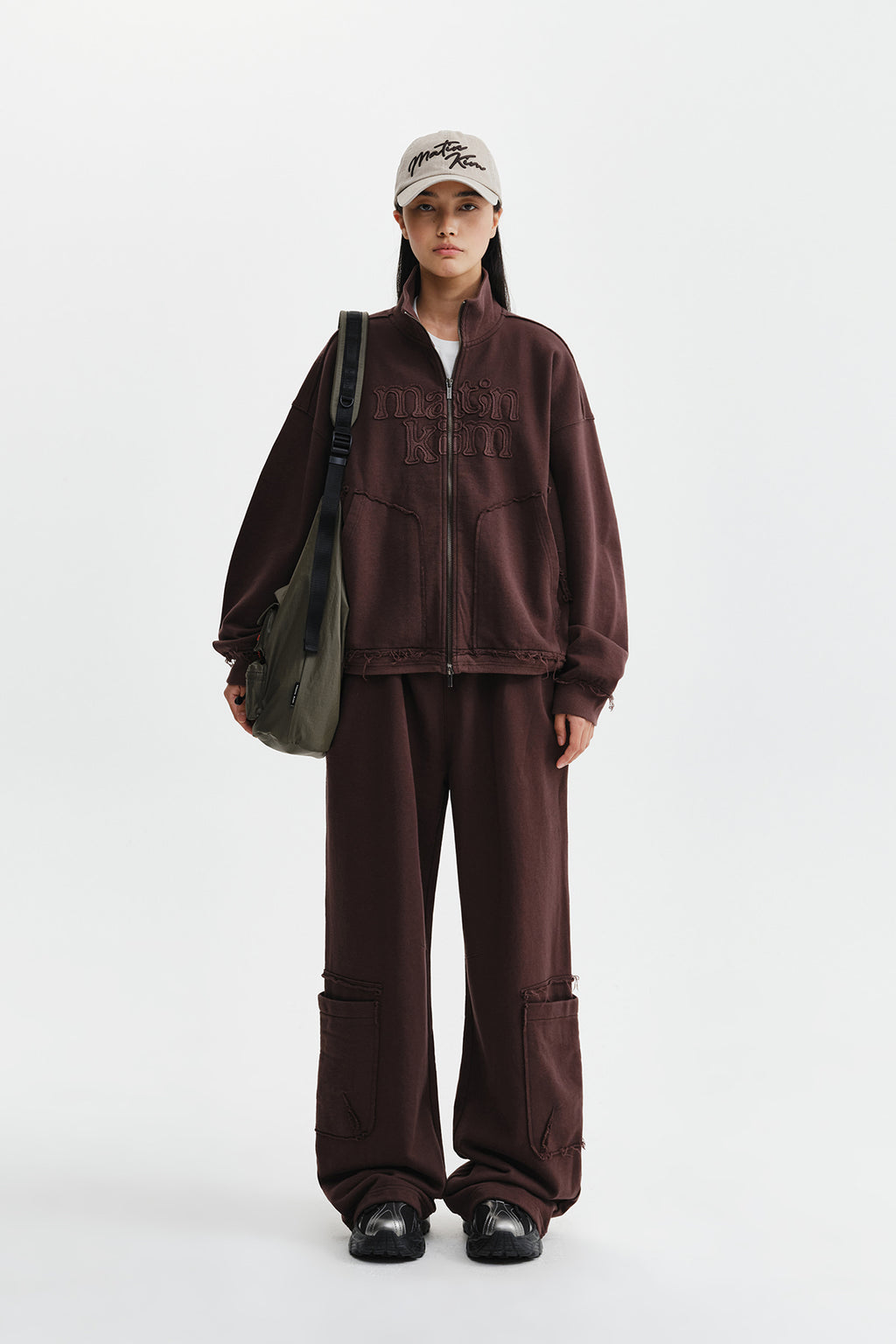 Matin Kim - [Pre-Order – Ships August 24] Mixed Waffle Foldover Waist Jersey Pants (Brown) product image 6 | TRAB K-Fashion Australia