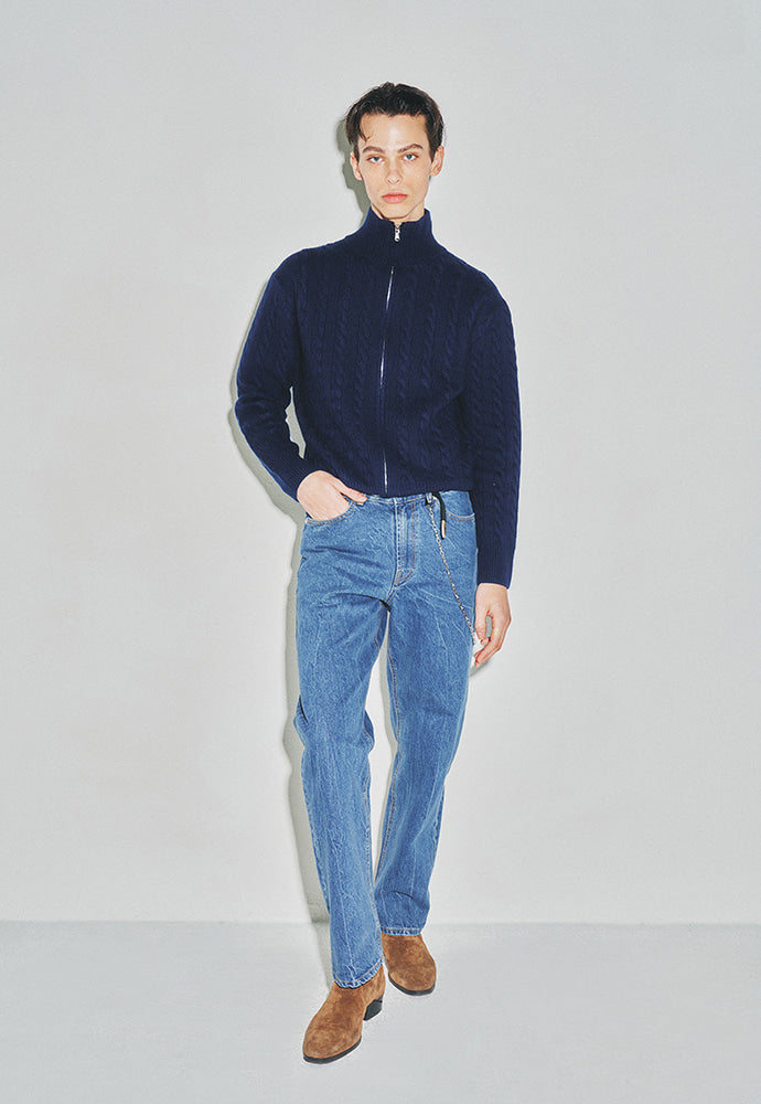 Tonywack - Super Fine Wool Cable Knit Zip-Up (Navy Blue) product image 3 | TRAB K-Fashion Australia