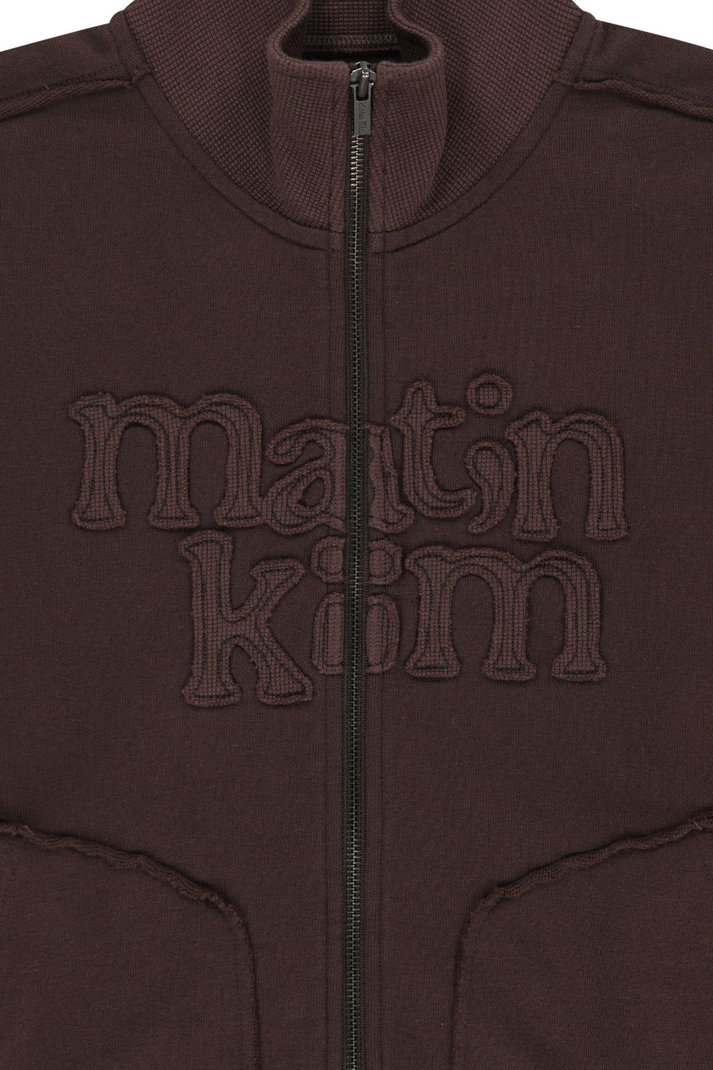Matin Kim - [Pre-Order – Ships August 24] Mixed Waffle Applique Logo Zip Up (Brown) product image 5 | TRAB K-Fashion Australia
