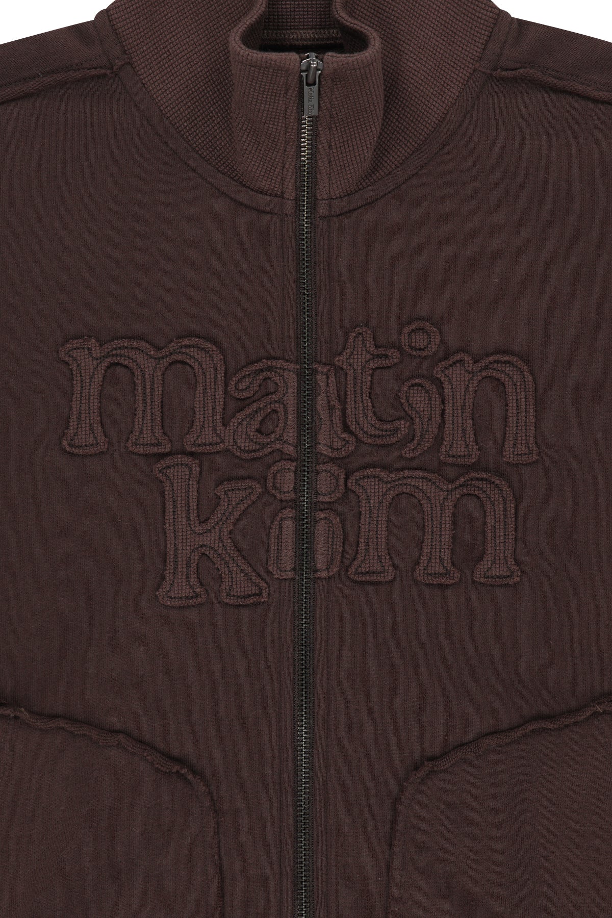 Matin Kim - [Pre-Order – Ships August 24] Mixed Waffle Applique Logo Zip Up (Brown) product image 5 | TRAB K-Fashion Australia