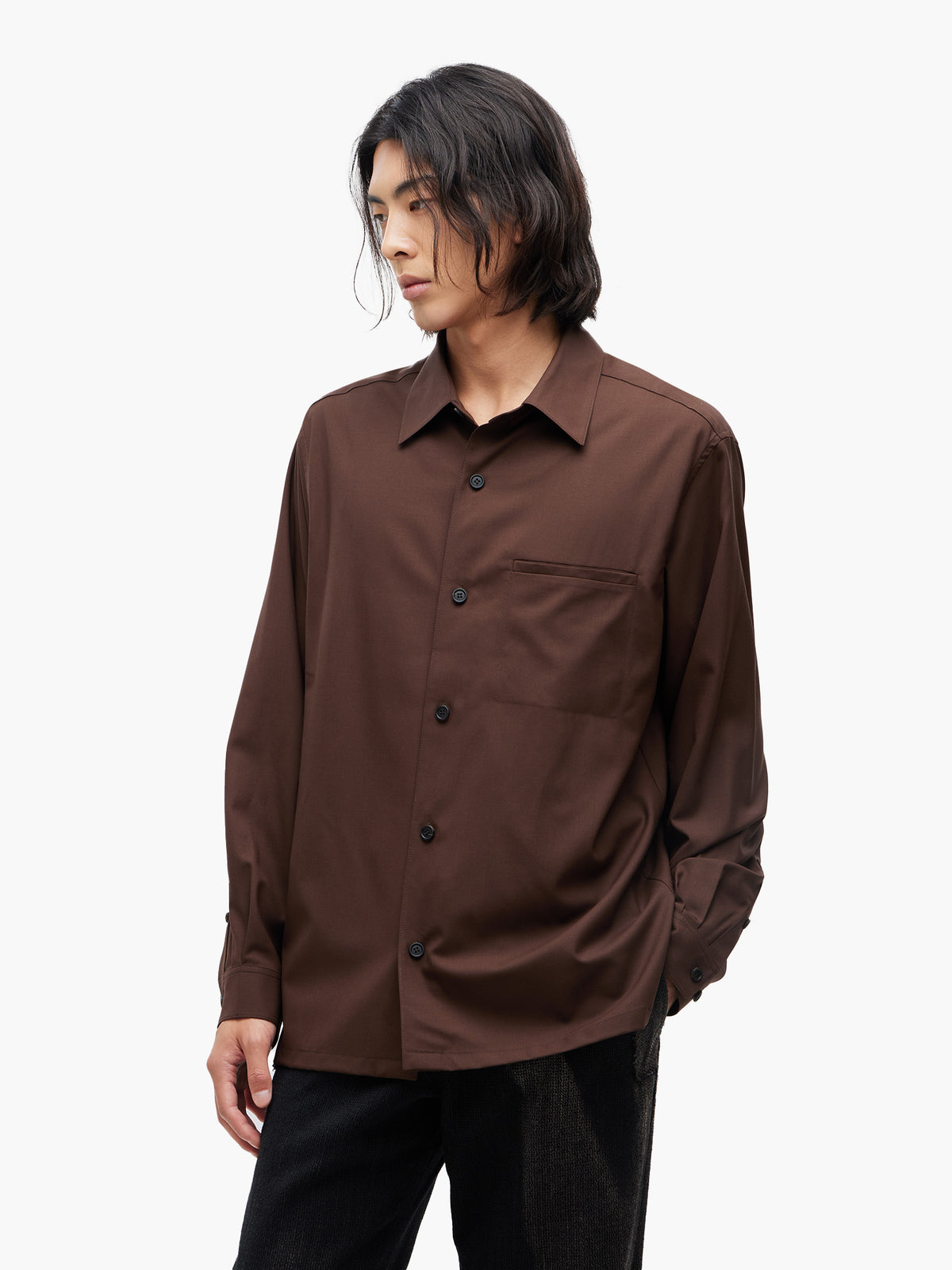 Jiyong Kim - Super Fine Wool Front Pocket Shirt (Brown) product image 2 | TRAB K-Fashion Australia