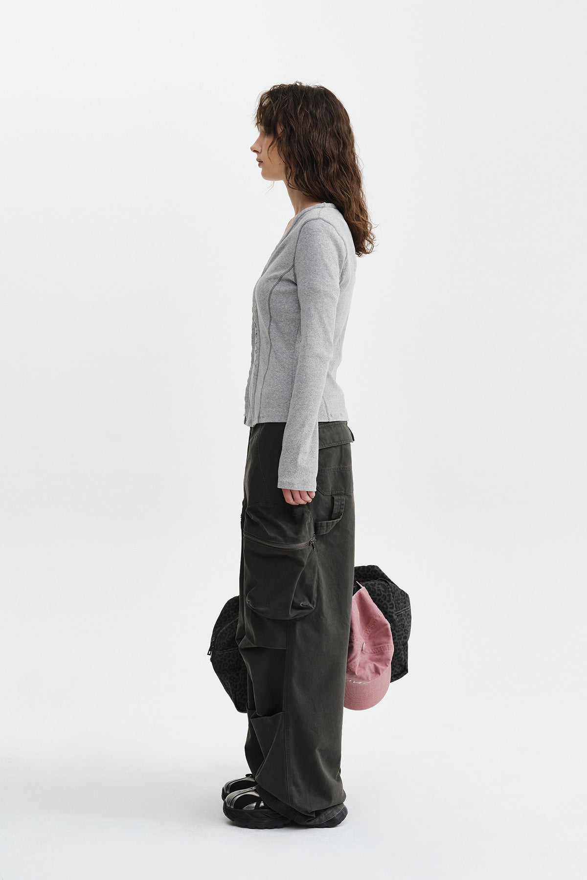 Matin Kim - Multi Styling Hook Detail Slim Top (Grey) product image 7 | TRAB K-Fashion Australia