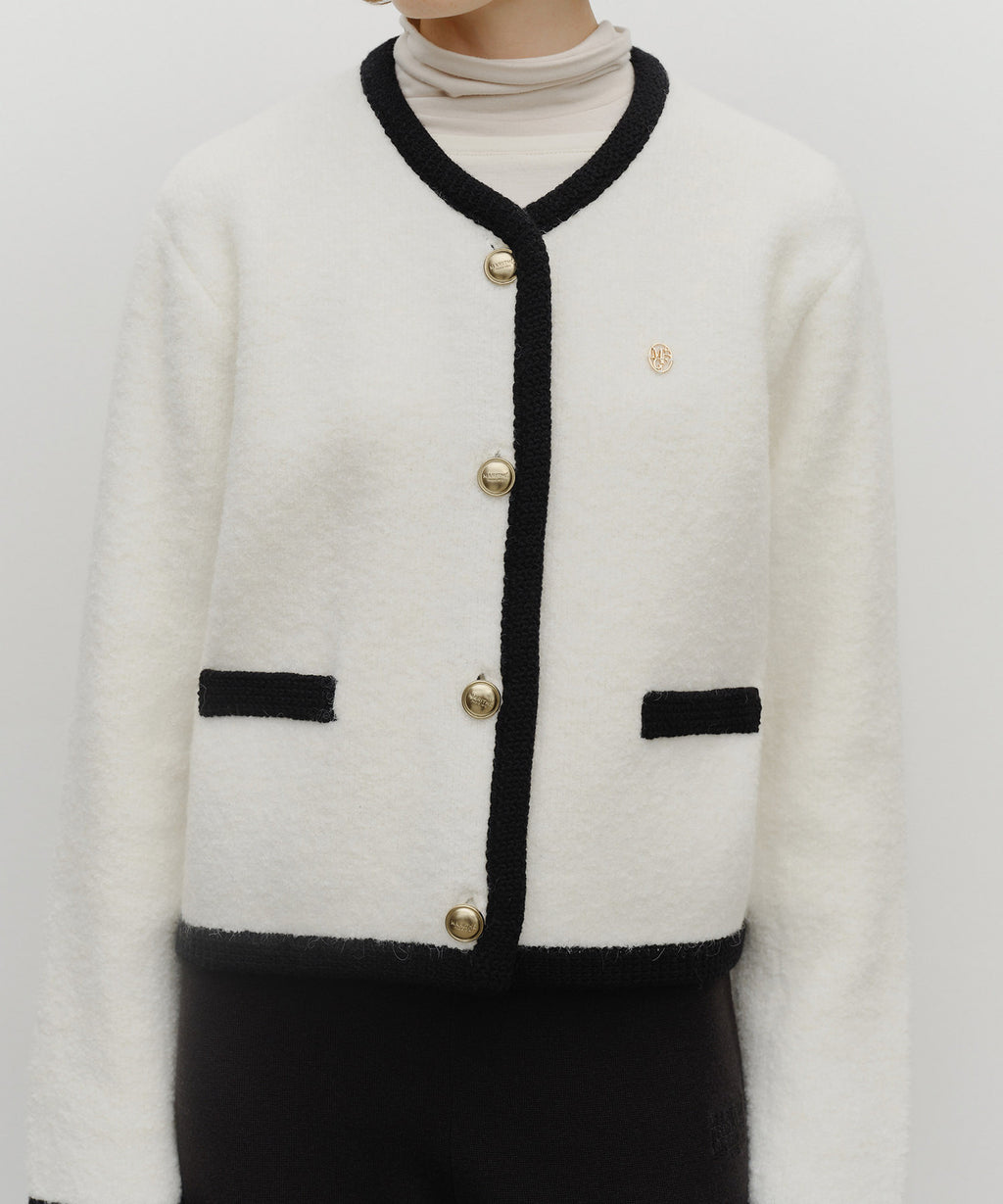 Marithe & Francois Girbaud - Boucle Knit Round Neck Cardigan (Ivory) product image 4 | TRAB K-Fashion Australia