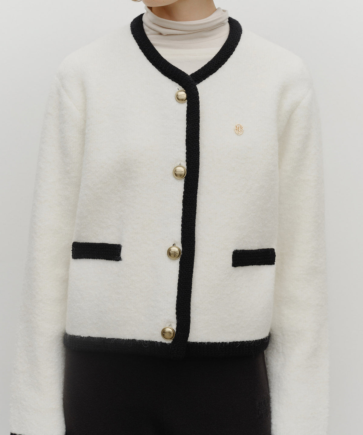 Marithe & Francois Girbaud - Boucle Knit Round Neck Cardigan (Ivory) product image 4 | TRAB K-Fashion Australia