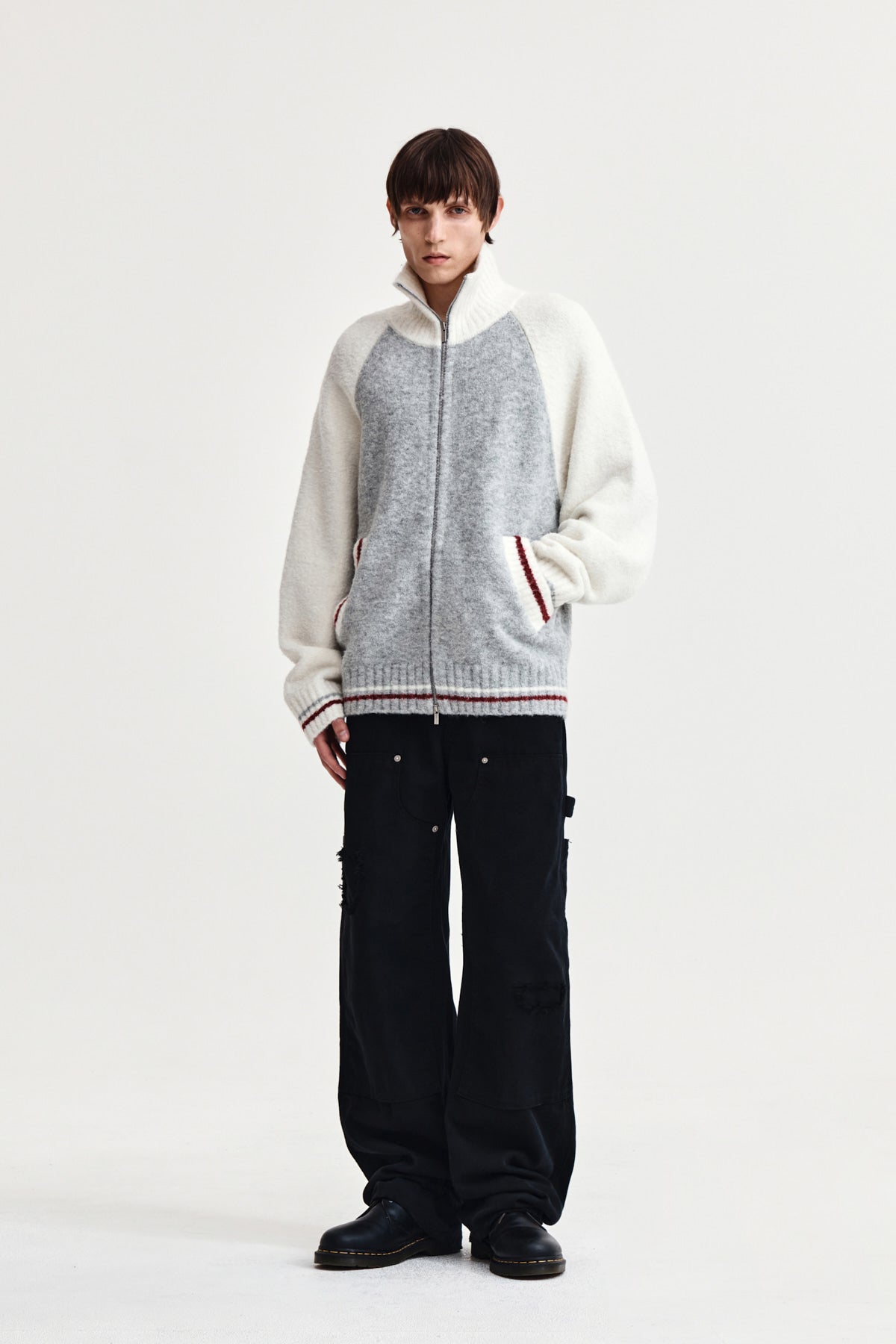 Matin Kim - High Neck Raglan Knit Zip Up (Ivory) product image 9 | TRAB K-Fashion Australia