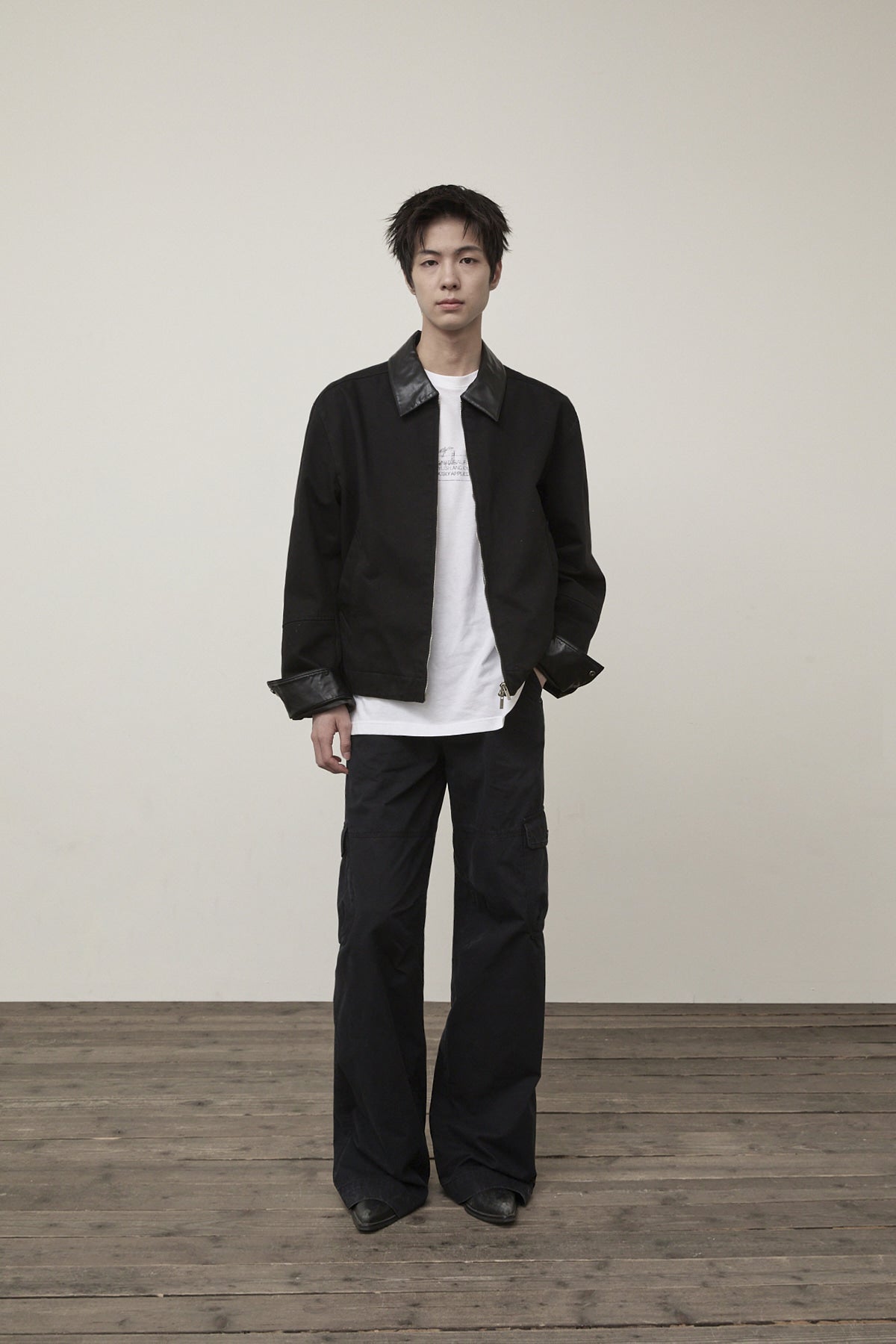 Matin Kim - Leather Collar Point Work Jacket (Black) product image 9 | TRAB K-Fashion Australia
