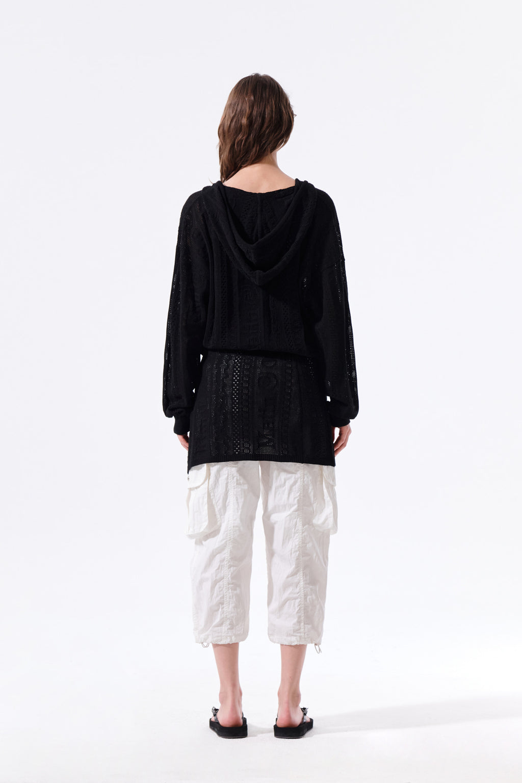 Matin Kim - Mesh Logo Knit Hoody Zip Up (Black) product image 8 | TRAB K-Fashion Australia