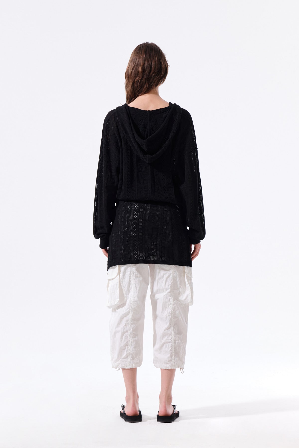 Matin Kim - Mesh Logo Knit Hoody Zip Up (Black) product image 8 | TRAB K-Fashion Australia