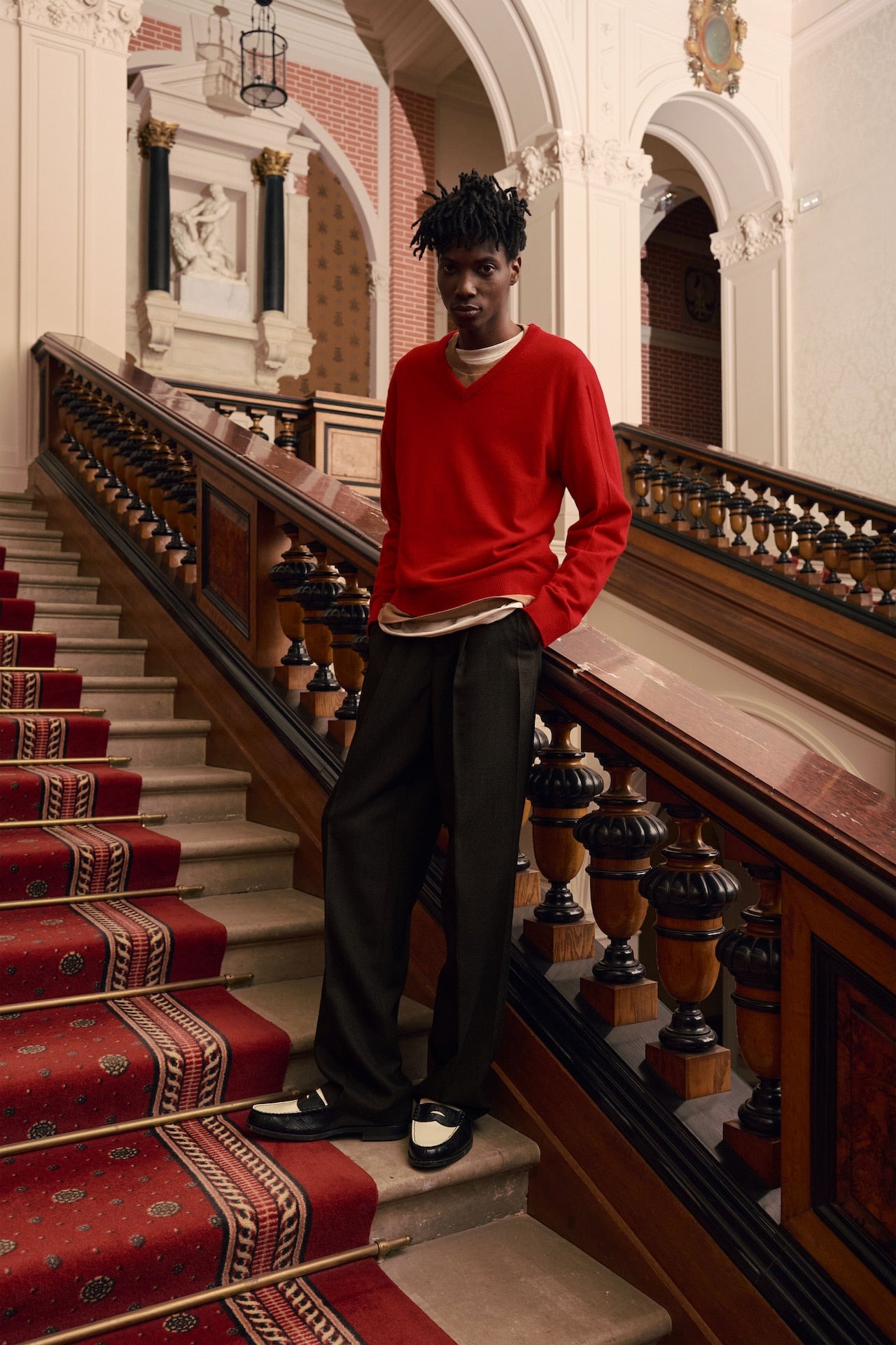 STU - Pin Tuck V-neck Knit (Red) product image 4 | TRAB K-Fashion Australia