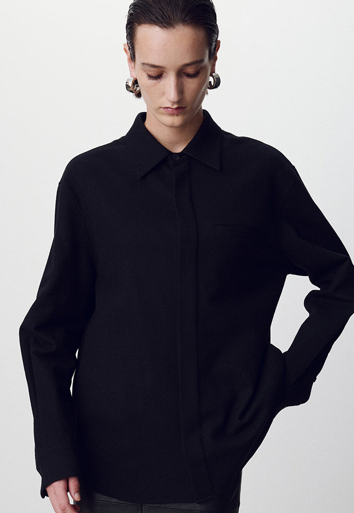 Tonywack - Virgin Wool Hidden Placket Shirt (Black) product image 1 | TRAB K-Fashion Australia