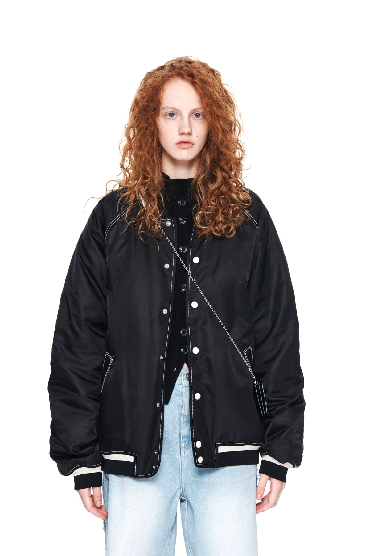 Matin Kim - Raglan Stitch Varsity Jumper (Black) product image 5 | TRAB K-Fashion Australia