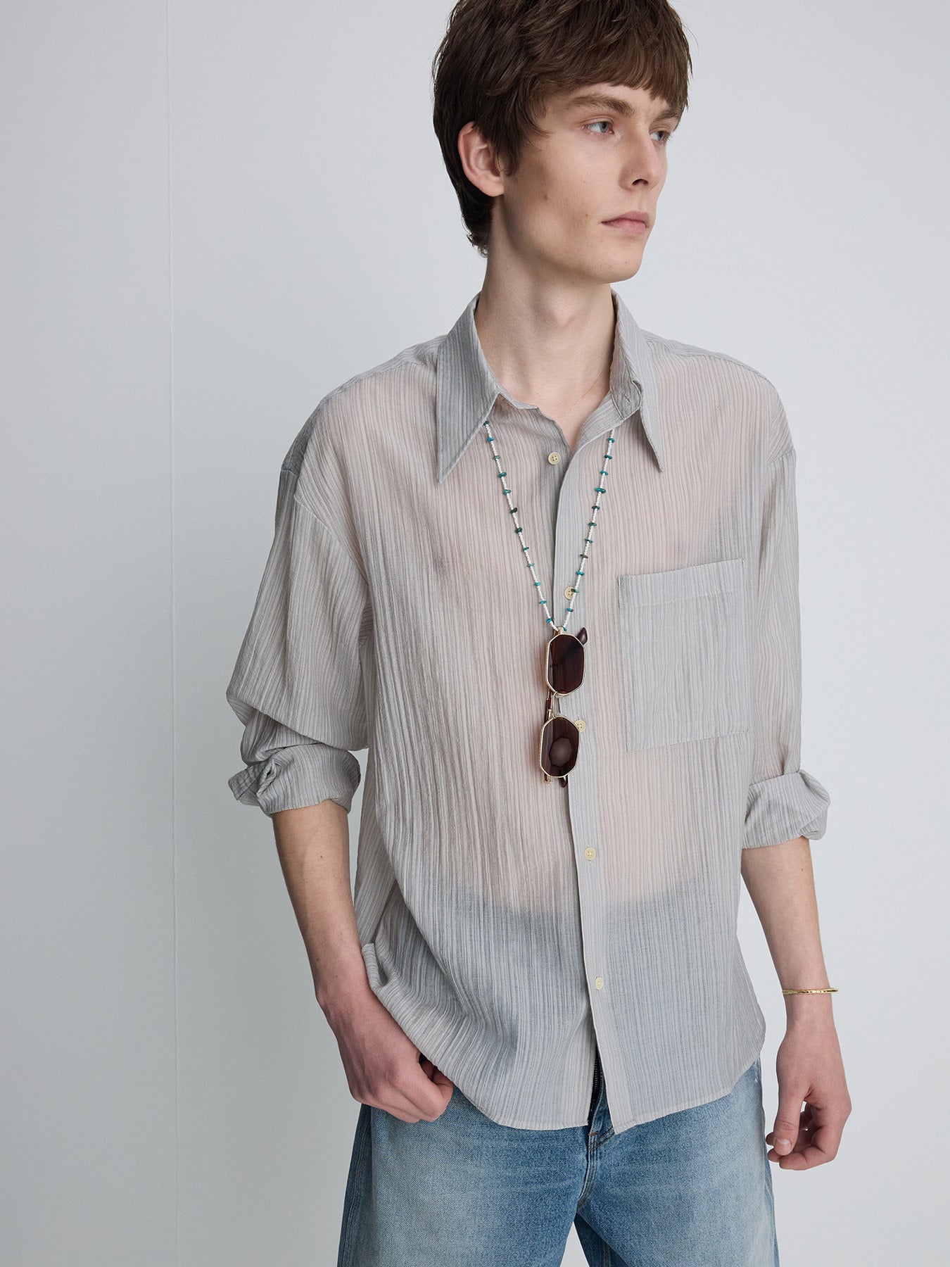 Tonywack - Lyocell Oversized Stripe Shirt (Grey) product image 5 | TRAB K-Fashion Australia