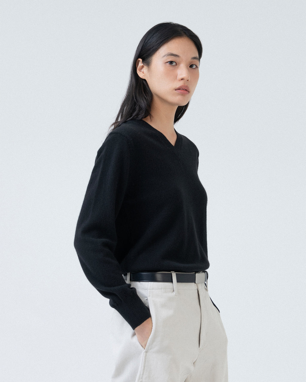 Brownyard - Extra Super Fine V Neck Knit (Black) product image 2 | TRAB K-Fashion Australia