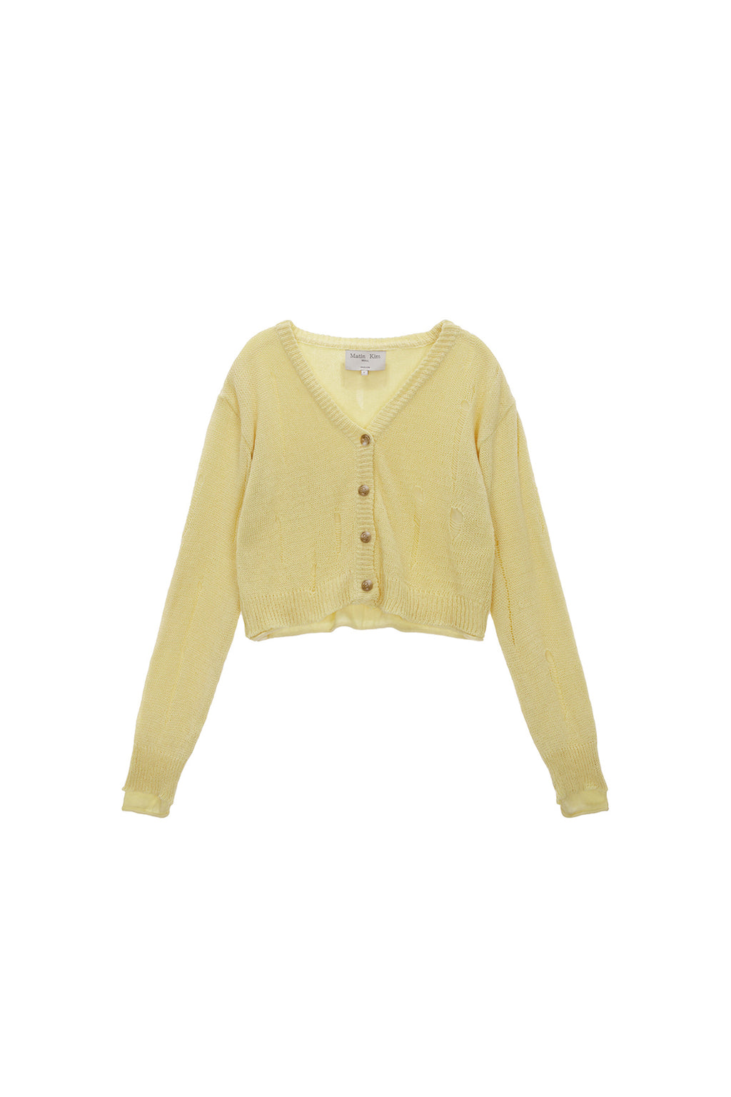 Matin Kim - Layered Damage Crop Cardigan (Light Yellow) product image 1 | TRAB K-Fashion Australia