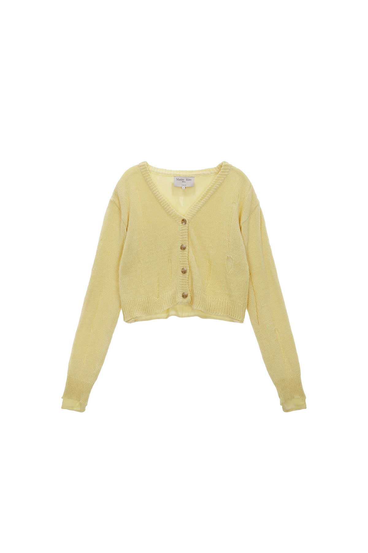 Matin Kim - Layered Damage Crop Cardigan (Light Yellow) product image 1 | TRAB K-Fashion Australia