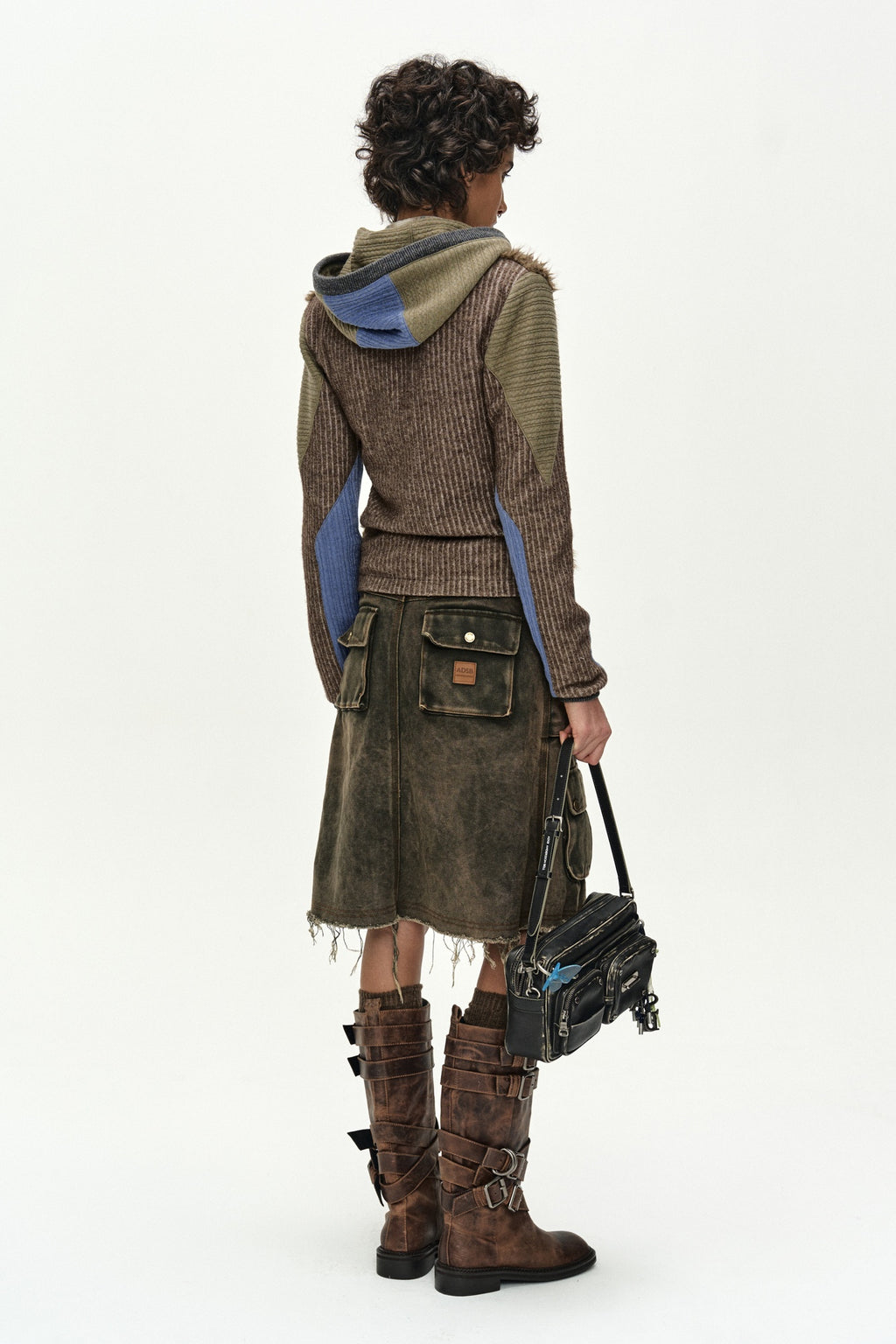 Andersson Bell - Fur Color-Blocked Hooded Zip-Up (Brown/Blue) product image 3 | TRAB K-Fashion Australia
