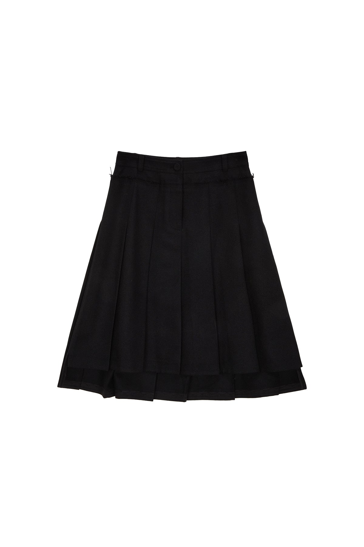 Matin Kim - Unbalance Pleats Midi Skirt (Black) product image 1 | TRAB K-Fashion Australia