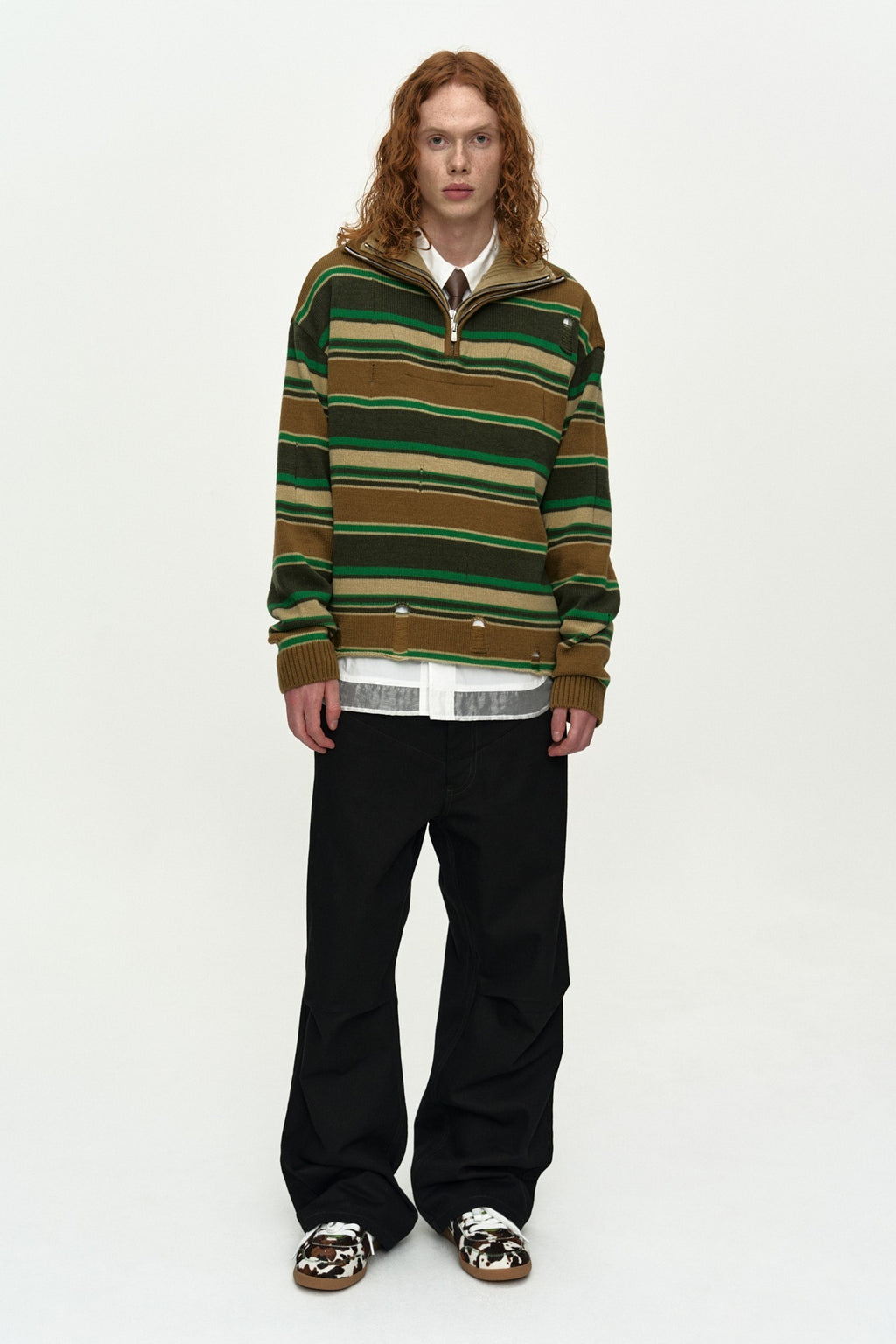 Andersson Bell - Double Layered Stripe Half Zip-Up Sweater (Beige/Brown) product image 1 | TRAB K-Fashion Australia