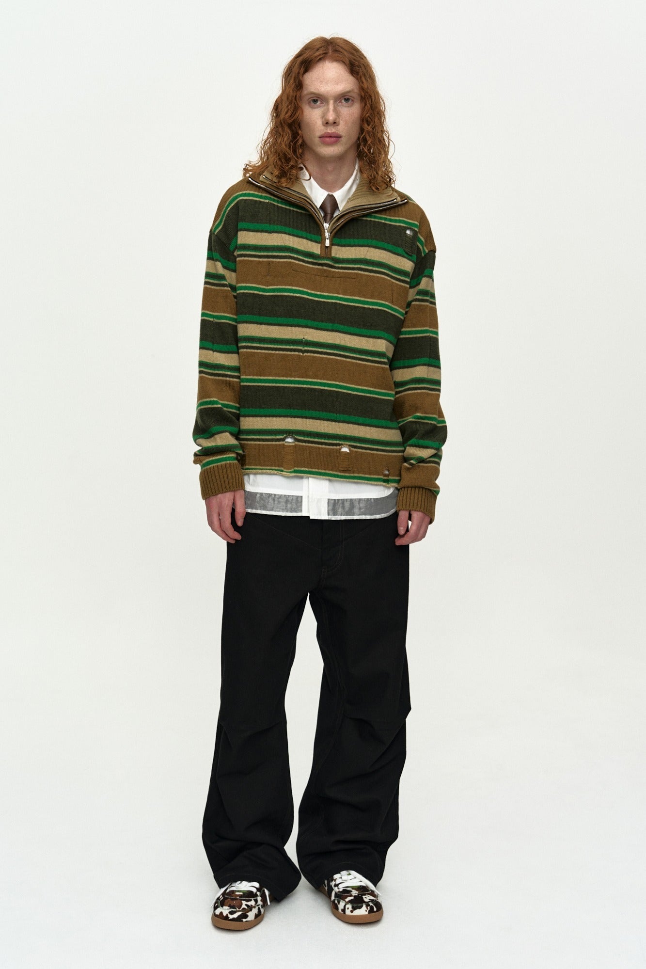 Andersson Bell - Double Layered Stripe Half Zip-Up Sweater (Beige/Brown) product image 1 | TRAB K-Fashion Australia
