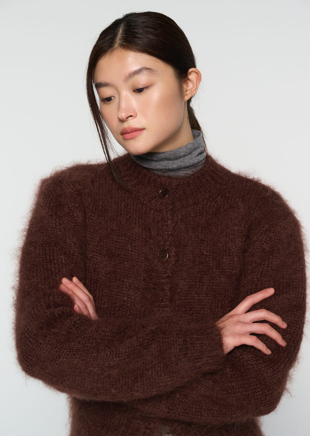 Amomento - mohair bulky cardigan (Brown) product image 6 | TRAB K-Fashion Australia