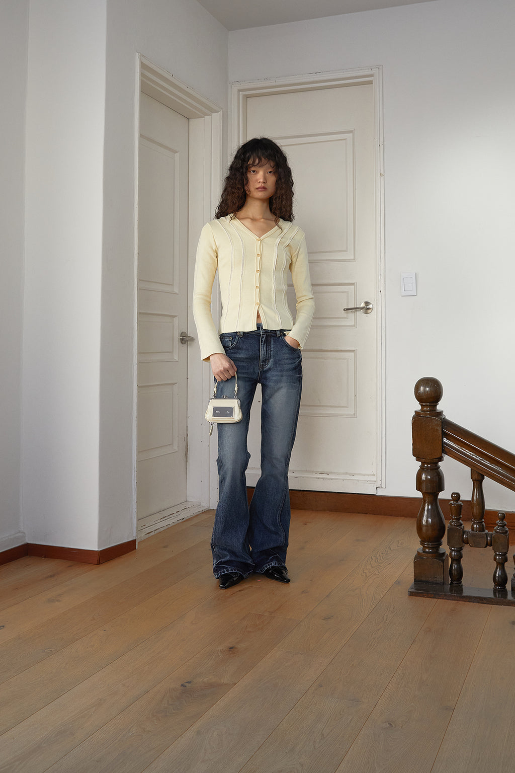 Matin Kim - Deep Washed Semi Boots Cut Denim Pants (Blue) product image 7 | TRAB K-Fashion Australia