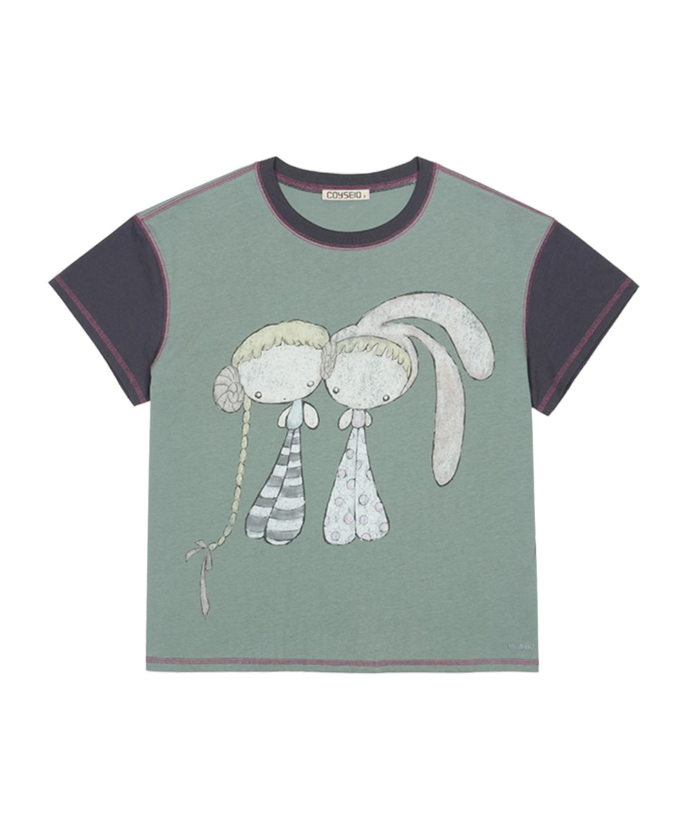 Coyseio - Color Block Graphic T-Shirt (Green) product image 8 | TRAB K-Fashion Australia