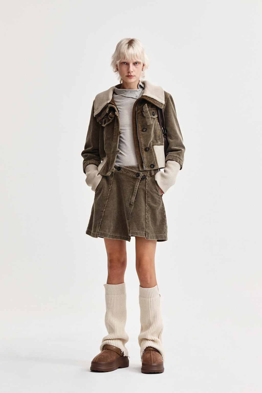 Matin Kim - Washed Corduroy Wrap Skirt (Khaki) product image 9 | TRAB K-Fashion Australia
