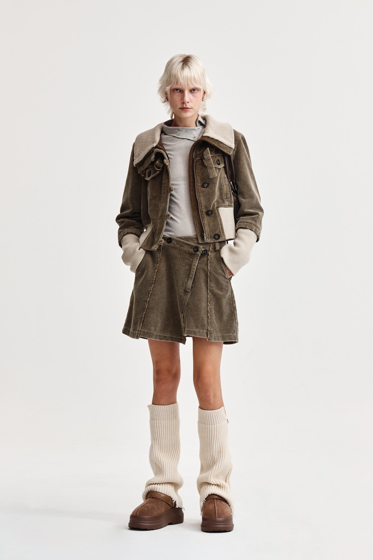 Matin Kim - Washed Corduroy Wrap Skirt (Khaki) product image 9 | TRAB K-Fashion Australia