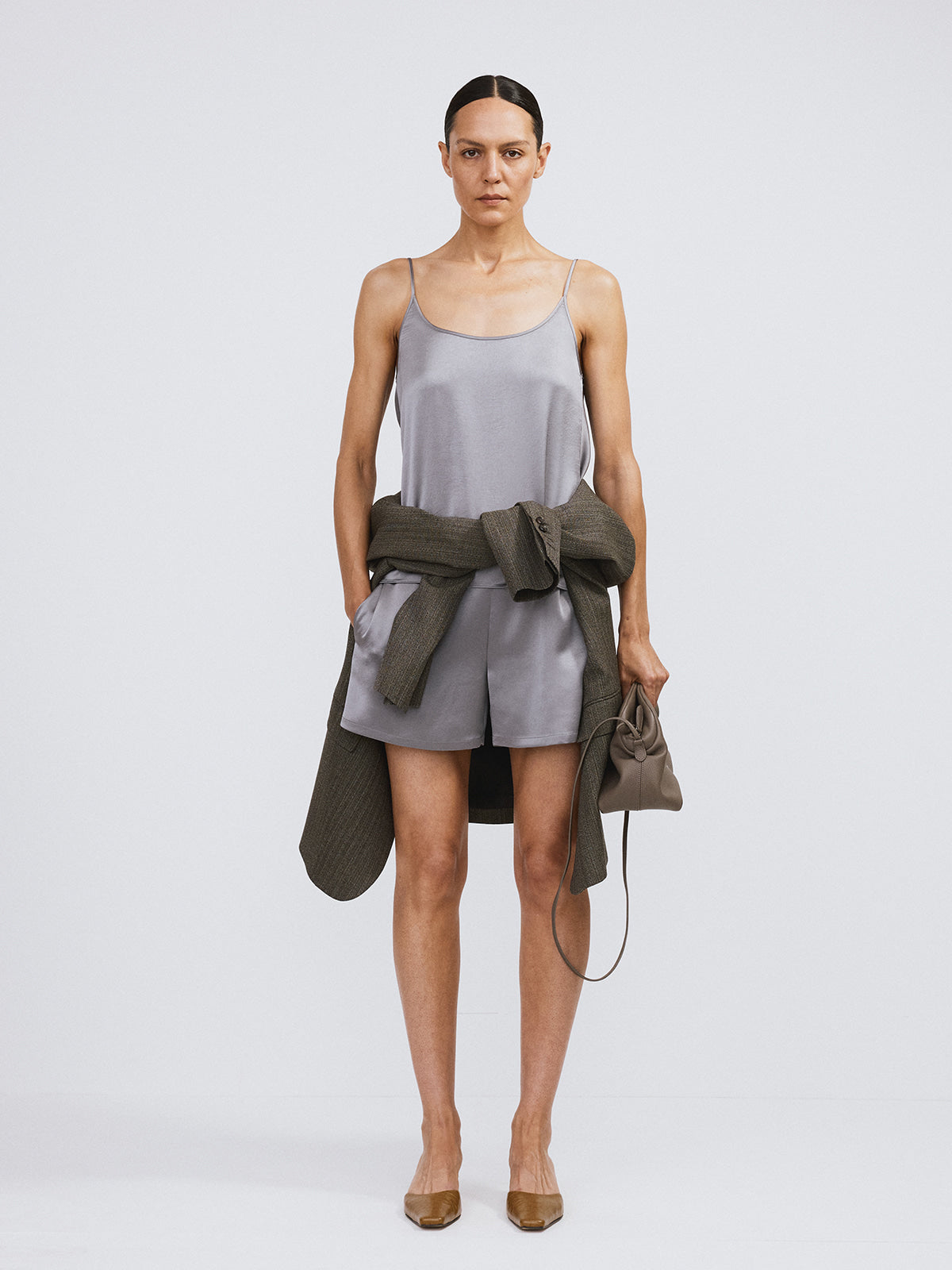 Recto - Satin Back Banding Shorts (Stone Grey) product image 2 | TRAB K-Fashion Australia