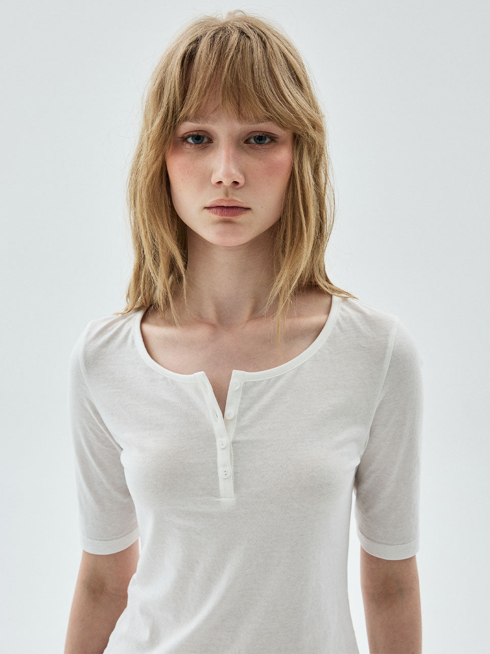 Mardi Mercredi - Slim Top Henley Neck (Ivory) product image 1 | TRAB K-Fashion Australia
