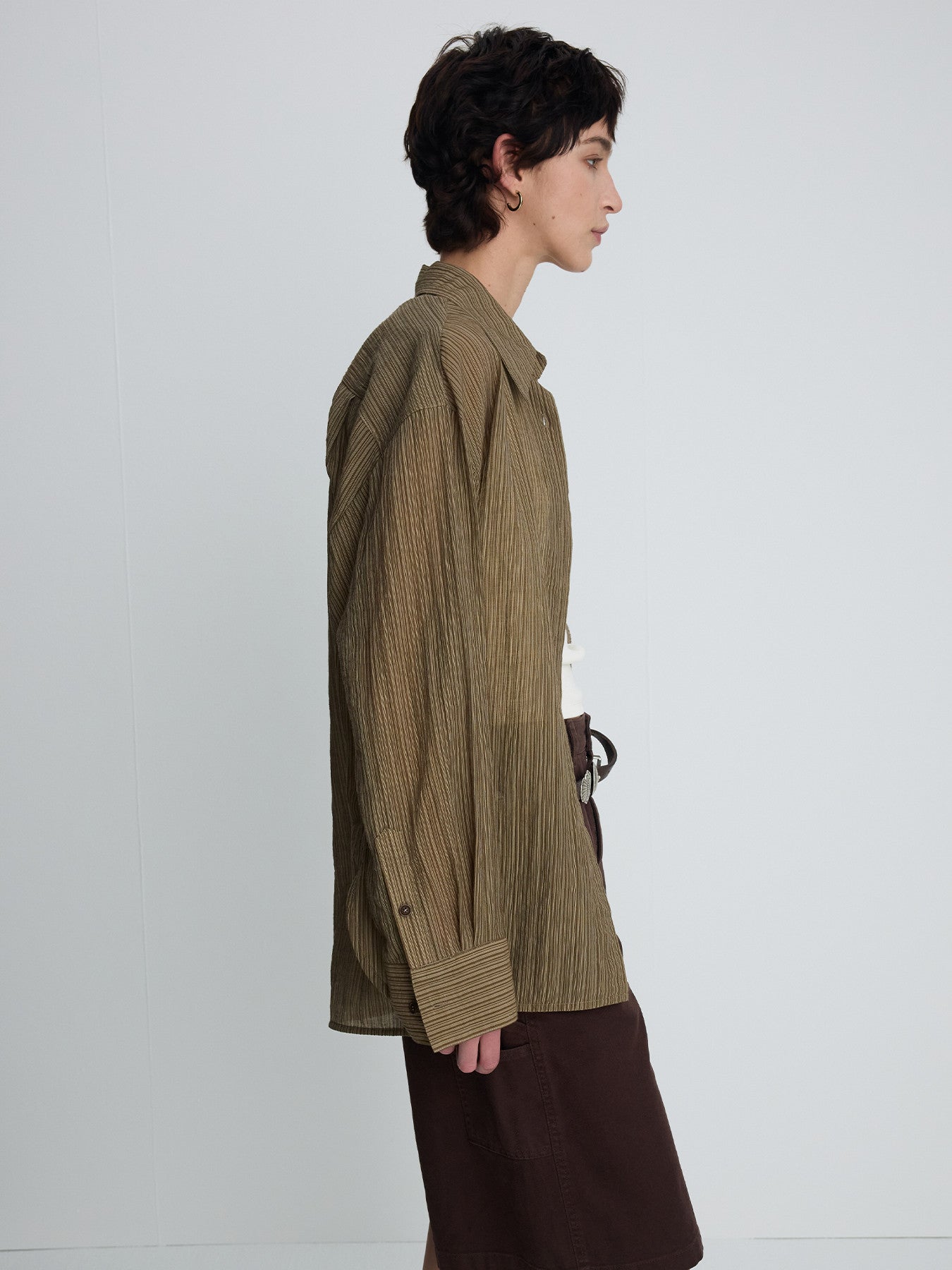 Tonywack - Lyocell Oversized Stripe Shirt (Olive Stripe) product image 1 | TRAB K-Fashion Australia