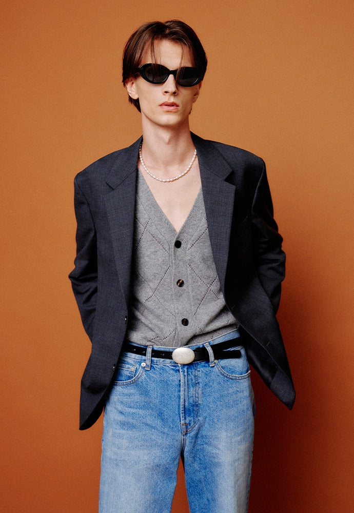 Tonywack - Slashed Argyle Cashmere Cardigan (Grey) product image 1 | TRAB K-Fashion Australia