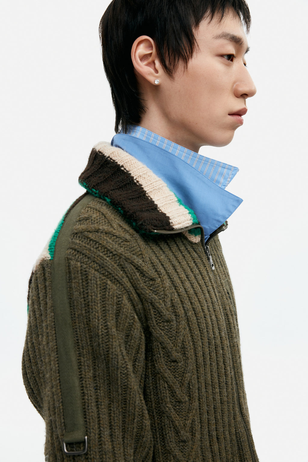 Andersson Bell - Stripe High-Neck Zip-Up Sweater (Khaki) product image 5 | TRAB K-Fashion Australia