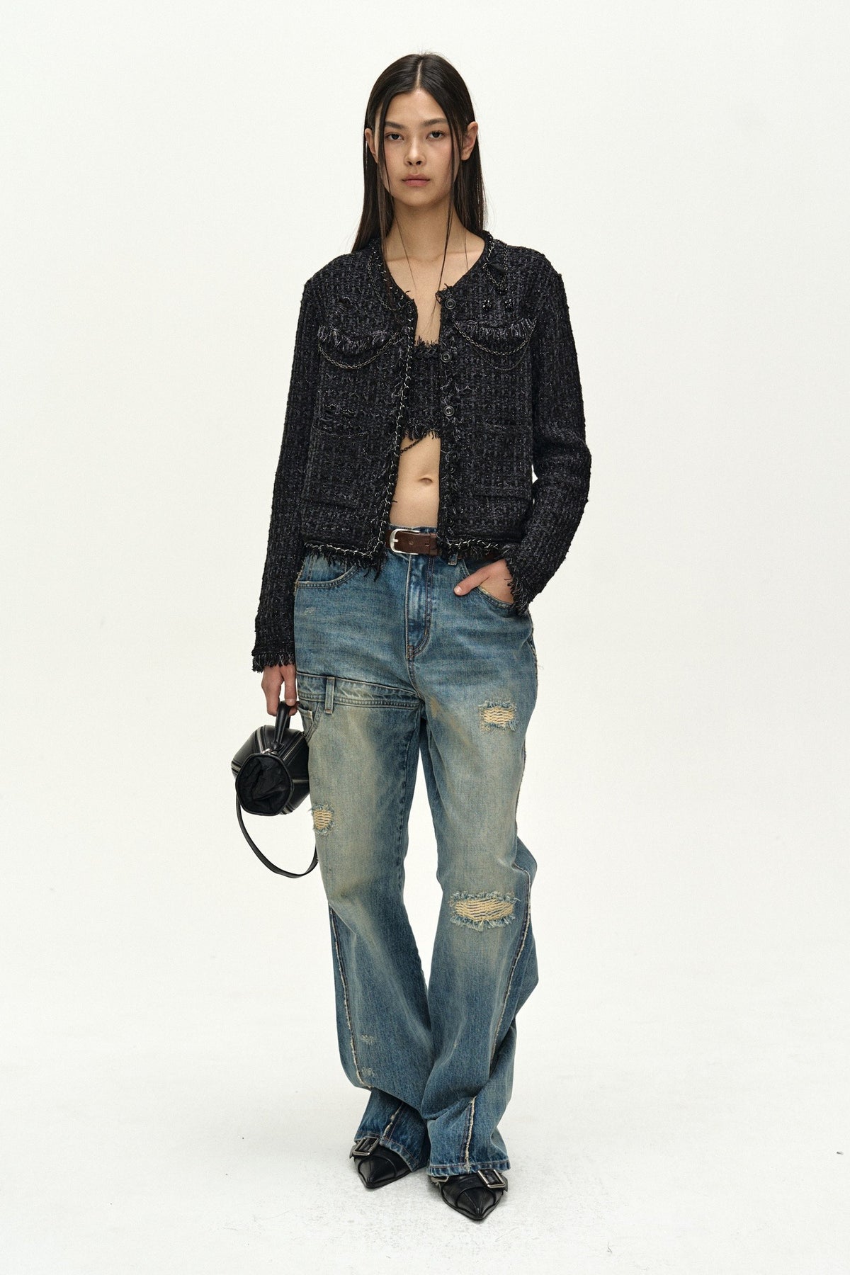 Andersson Bell - Raw Chain-Edge Tweed Jacket (Black) product image 1 | TRAB K-Fashion Australia