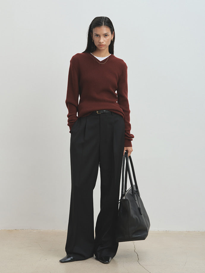 Tonywack - Super Fine Wool Ribbed V-Neck Sweater (Maroon) product image 7 | TRAB K-Fashion Australia