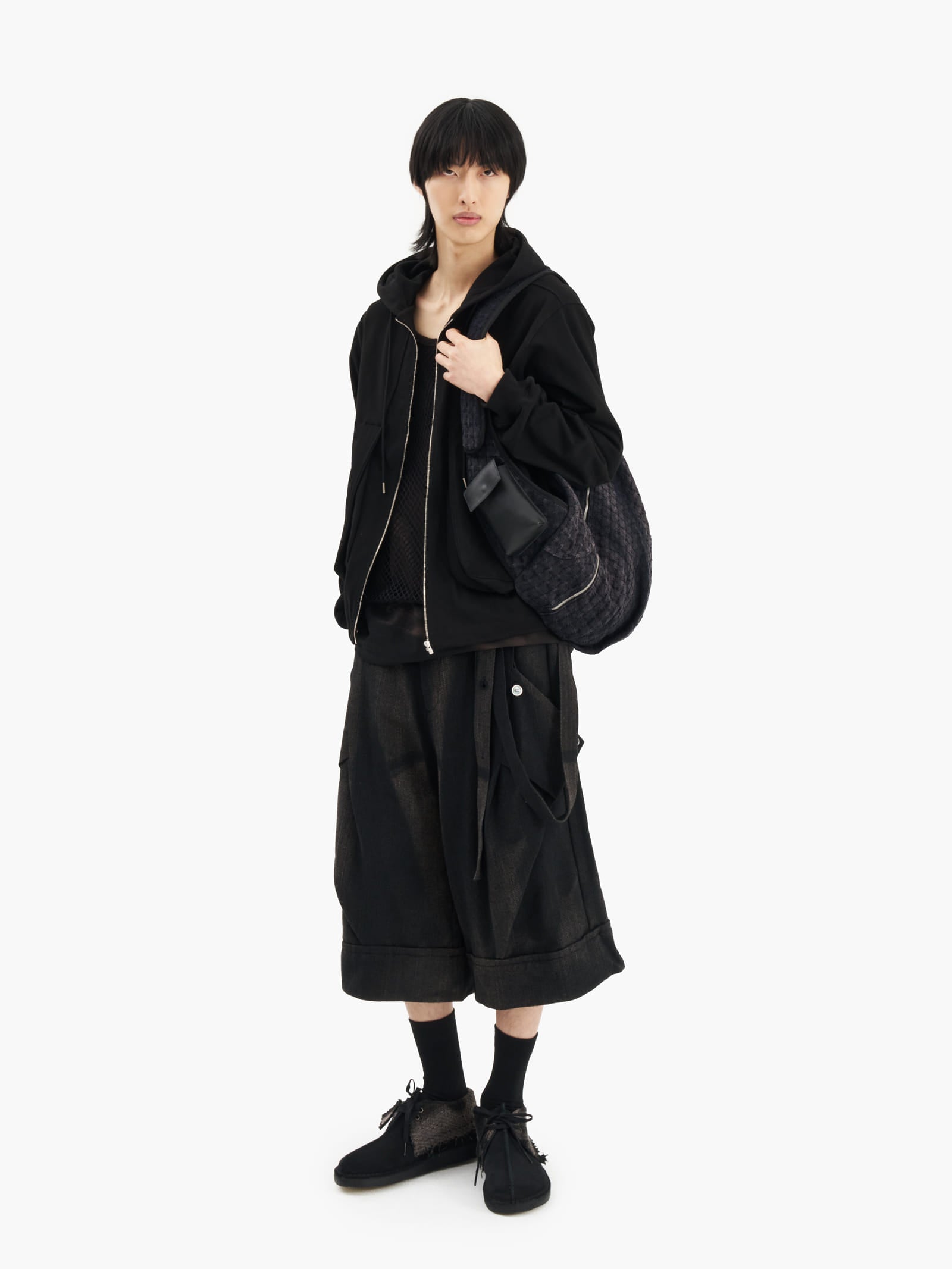 Jiyong Kim - Draped Pocket Zip-Up Hoodie (Black) product image 1 | TRAB K-Fashion Australia