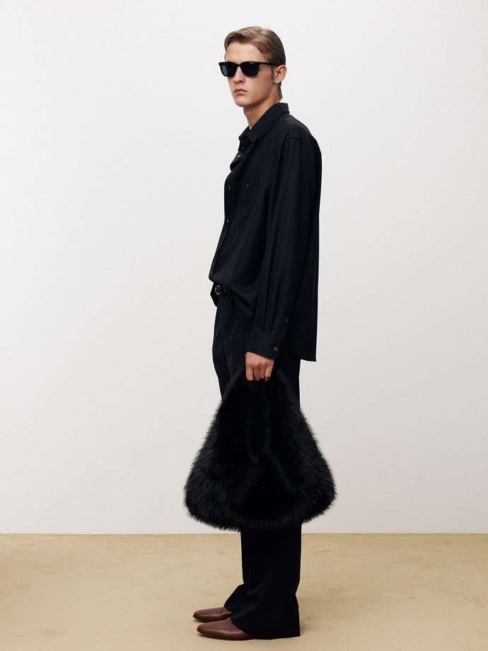 Tonywack - Wool Striped Relaxed Shirt (Navy Pinstripe) product image 3 | TRAB K-Fashion Australia