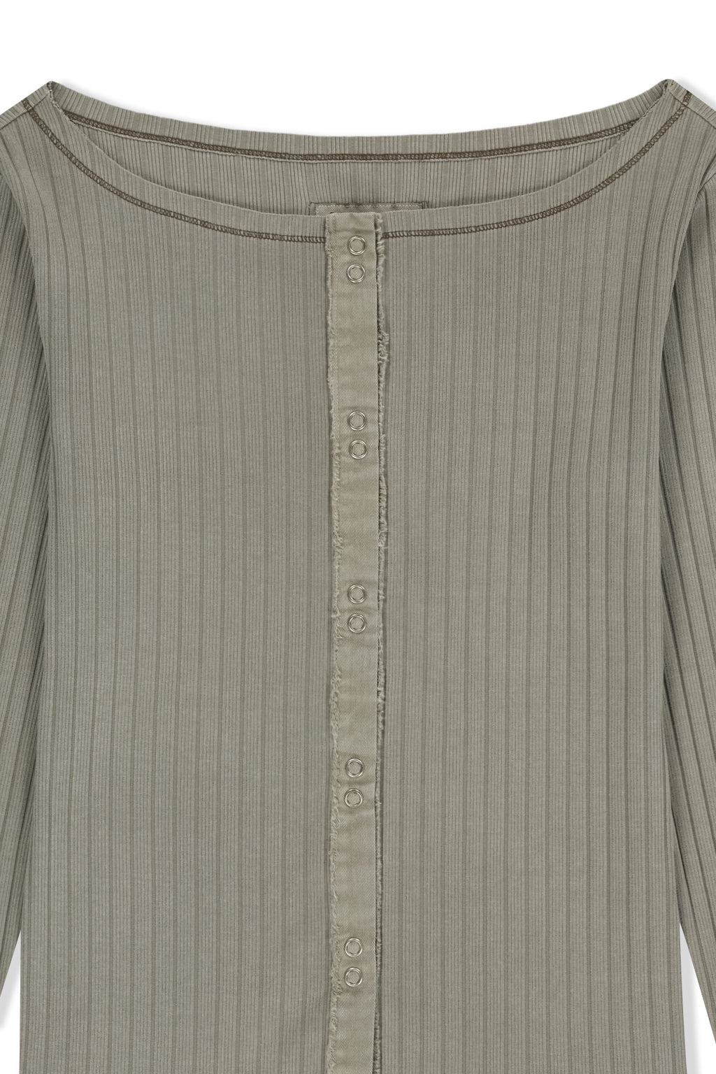 Matin Kim - Vintage Washed Ribbed Snap Top (Light Khaki) product image 3 | TRAB K-Fashion Australia