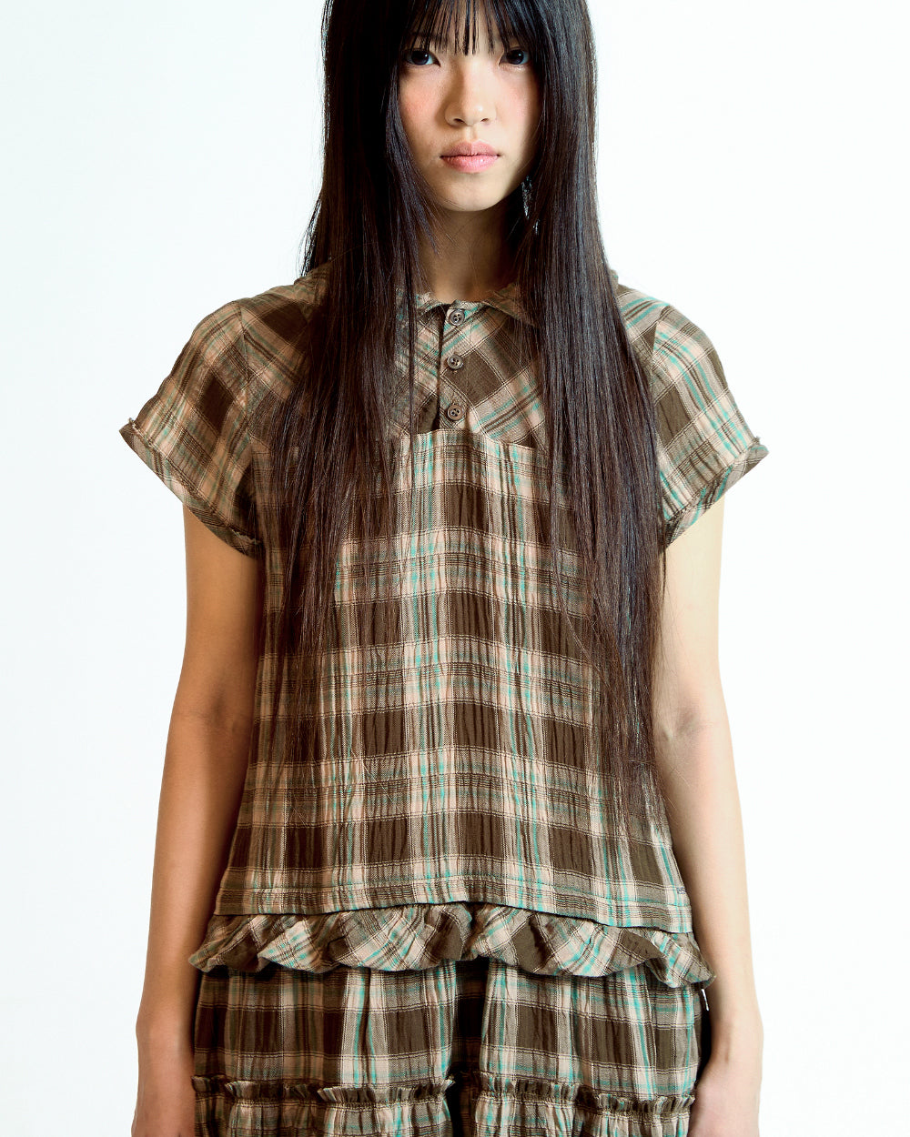 Coyseio - Raw Edge Check One Piece (Brown) product image 5 | TRAB K-Fashion Australia
