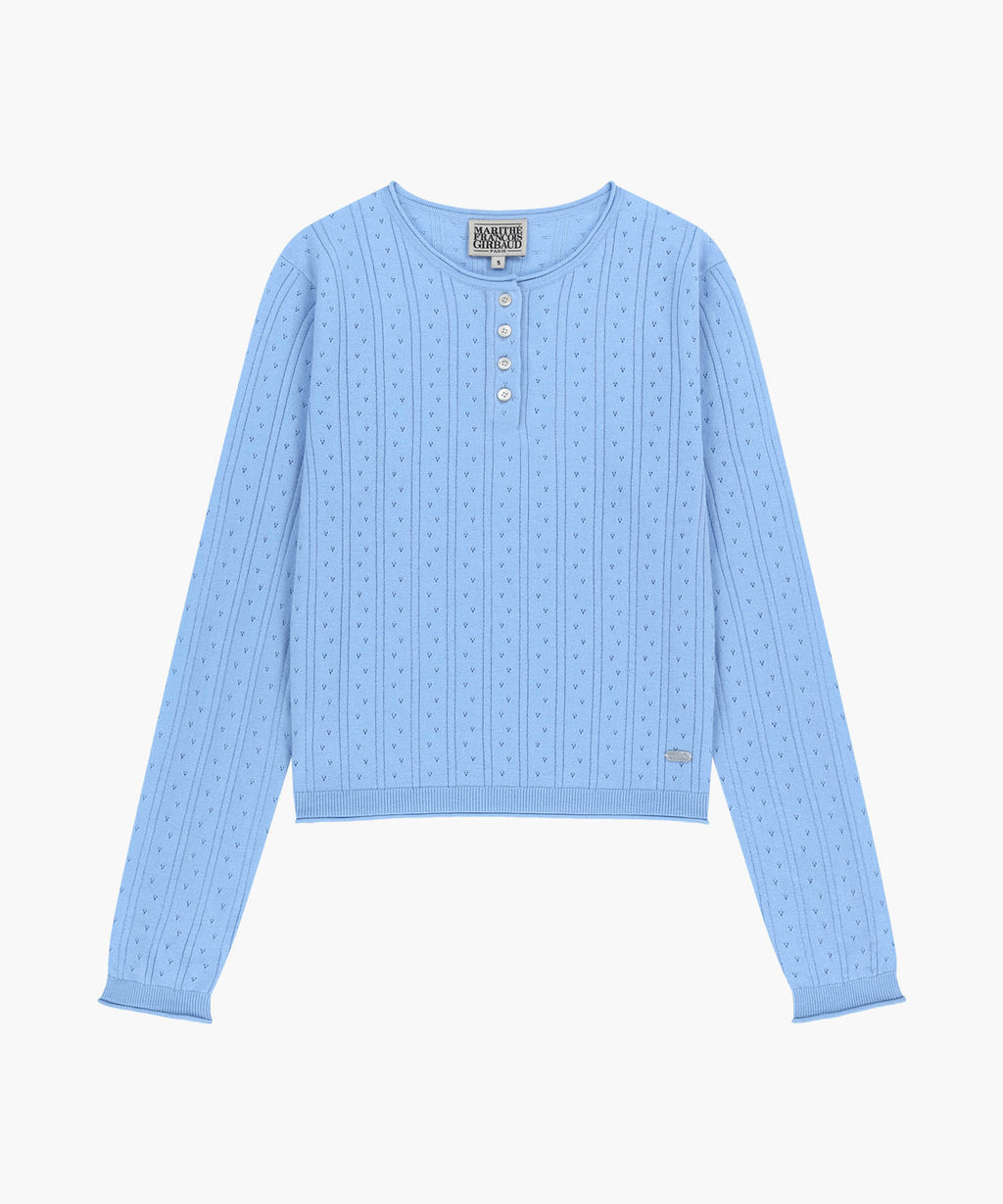 Marithe & Francois Girbaud - Crochet Half Button Knit (Sky Blue) product image 6 | TRAB K-Fashion Australia