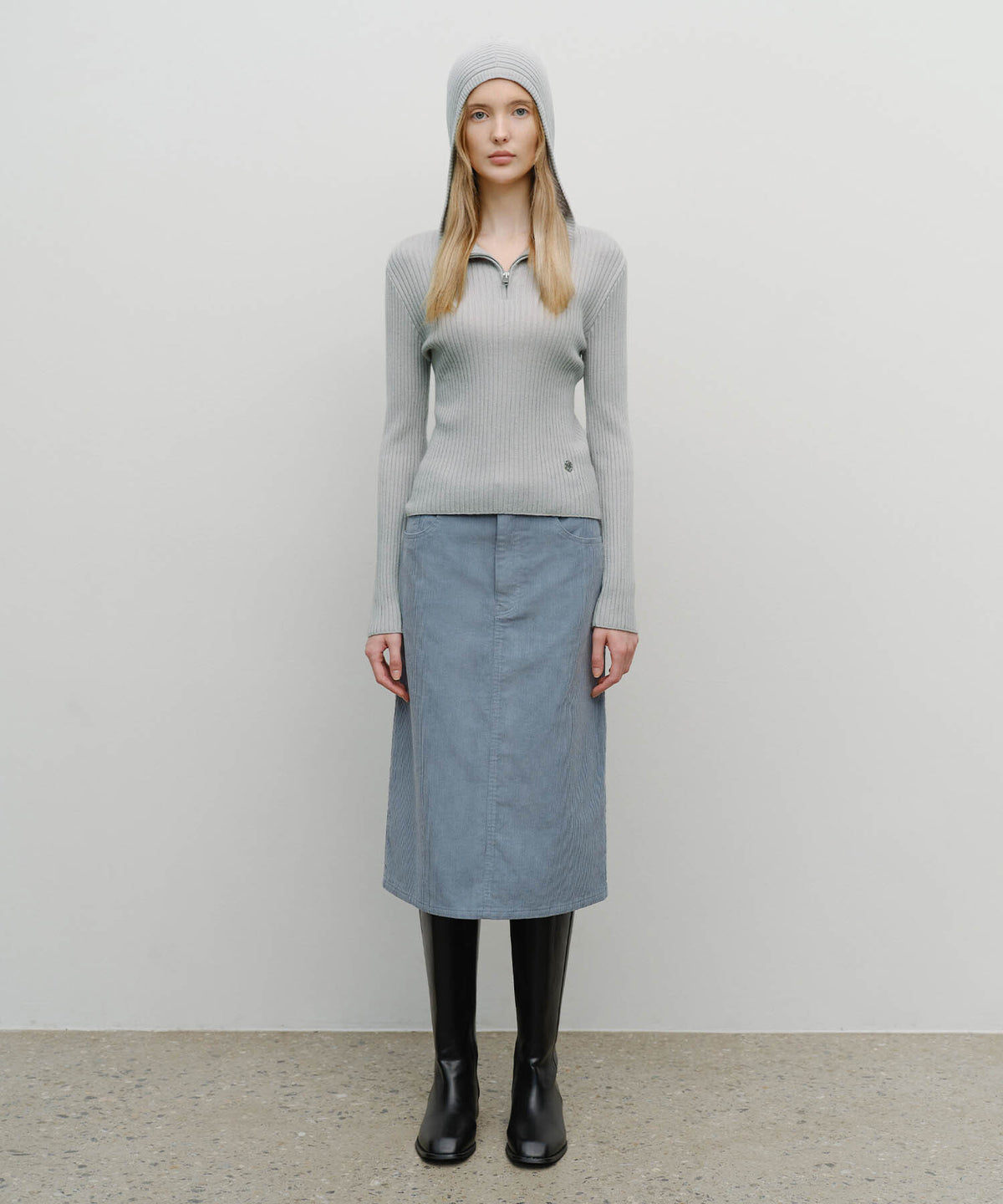 Marithe & Francois Girbaud - Balaclava Hoodie Slim Knit (Light Gray) product image 5 | TRAB K-Fashion Australia