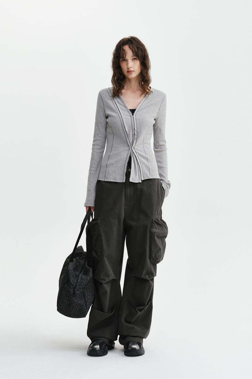 Matin Kim - Multi Styling Hook Detail Slim Top (Grey) product image 9 | TRAB K-Fashion Australia