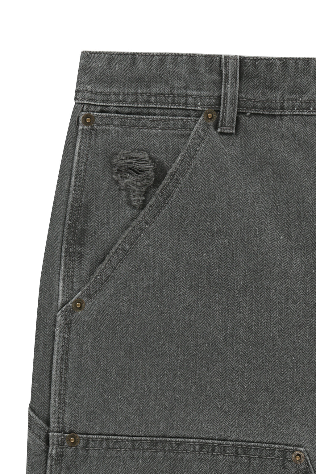 Matin Kim - Heringbone Raw Cut Denim Shorts (Grey) product image 4 | TRAB K-Fashion Australia
