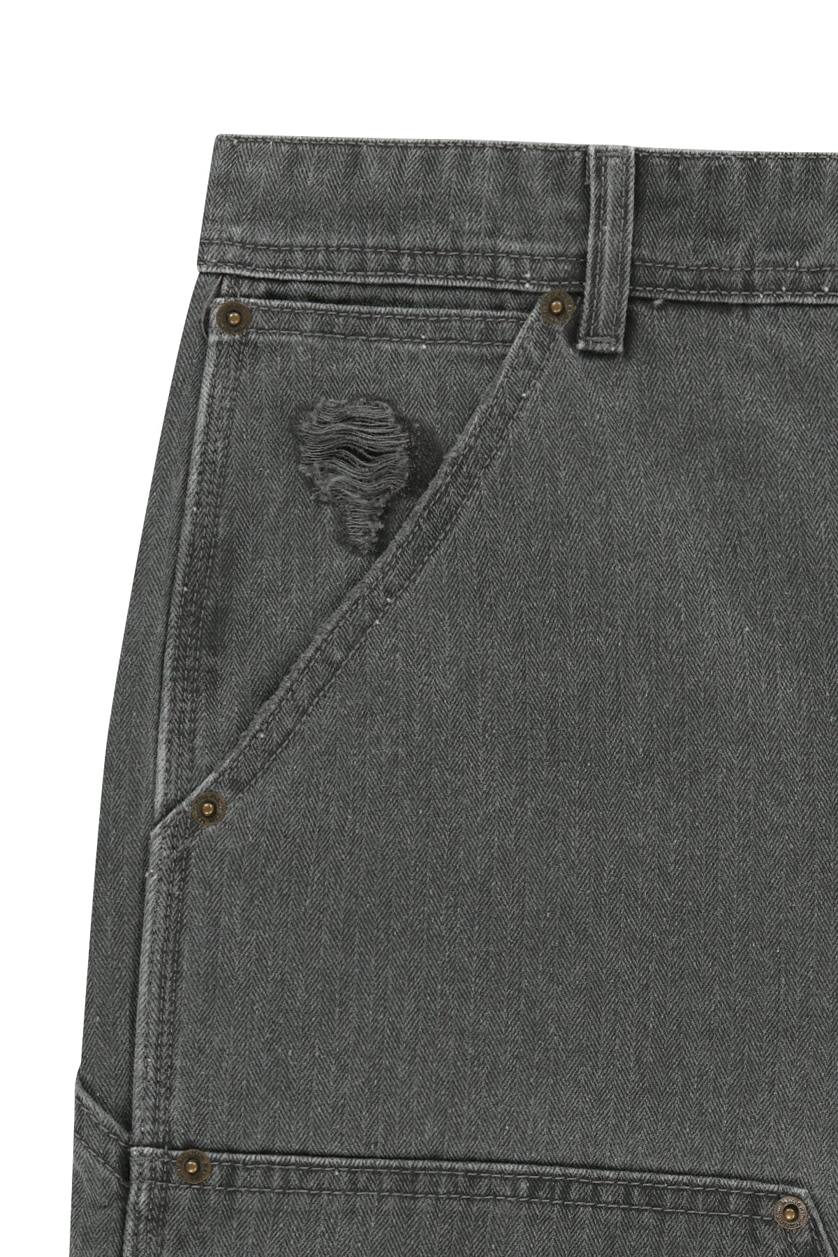 Matin Kim - Heringbone Raw Cut Denim Shorts (Grey) product image 4 | TRAB K-Fashion Australia